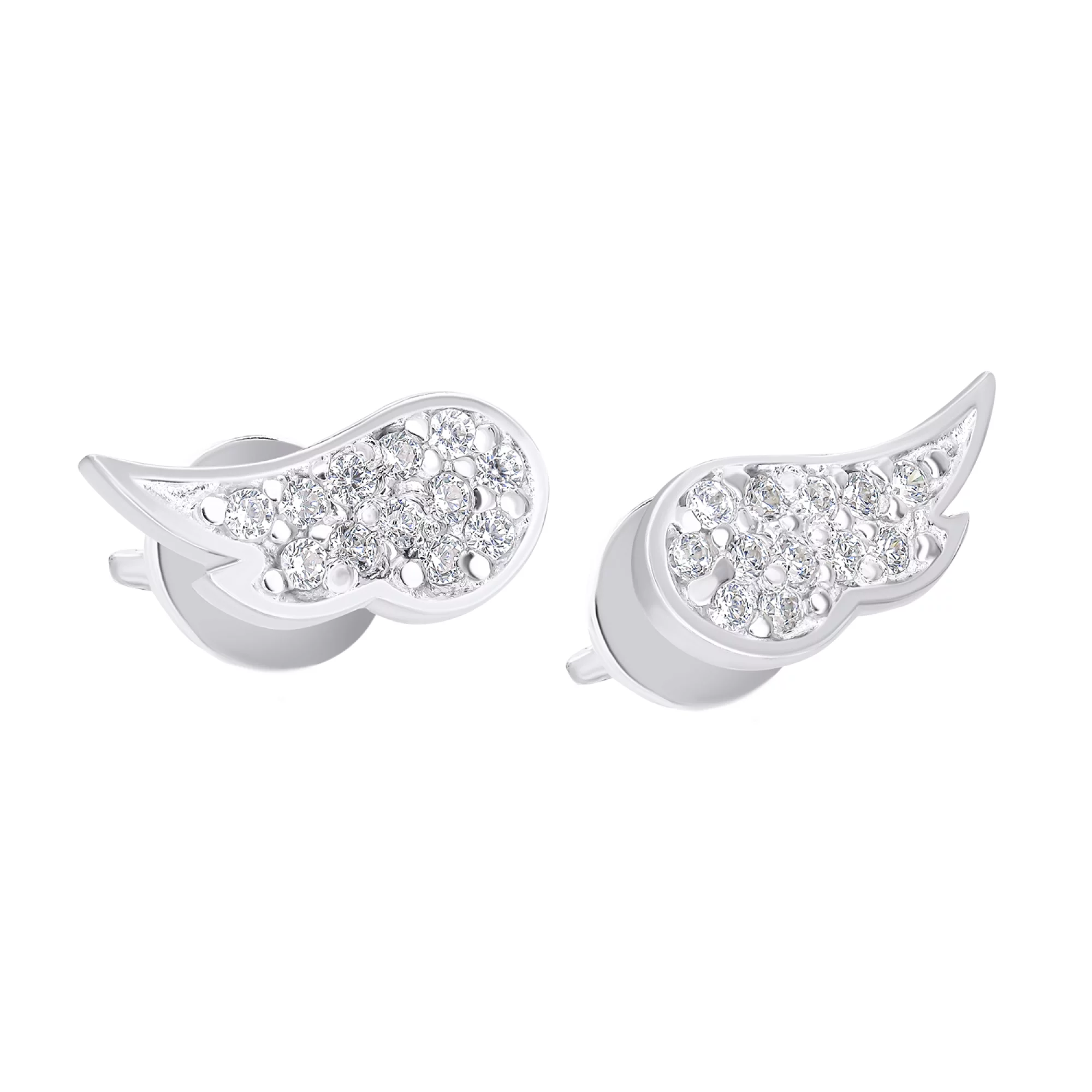 Срібні сережки-гвоздики з фіанітами "Крила" - 1548832 – зображення 1