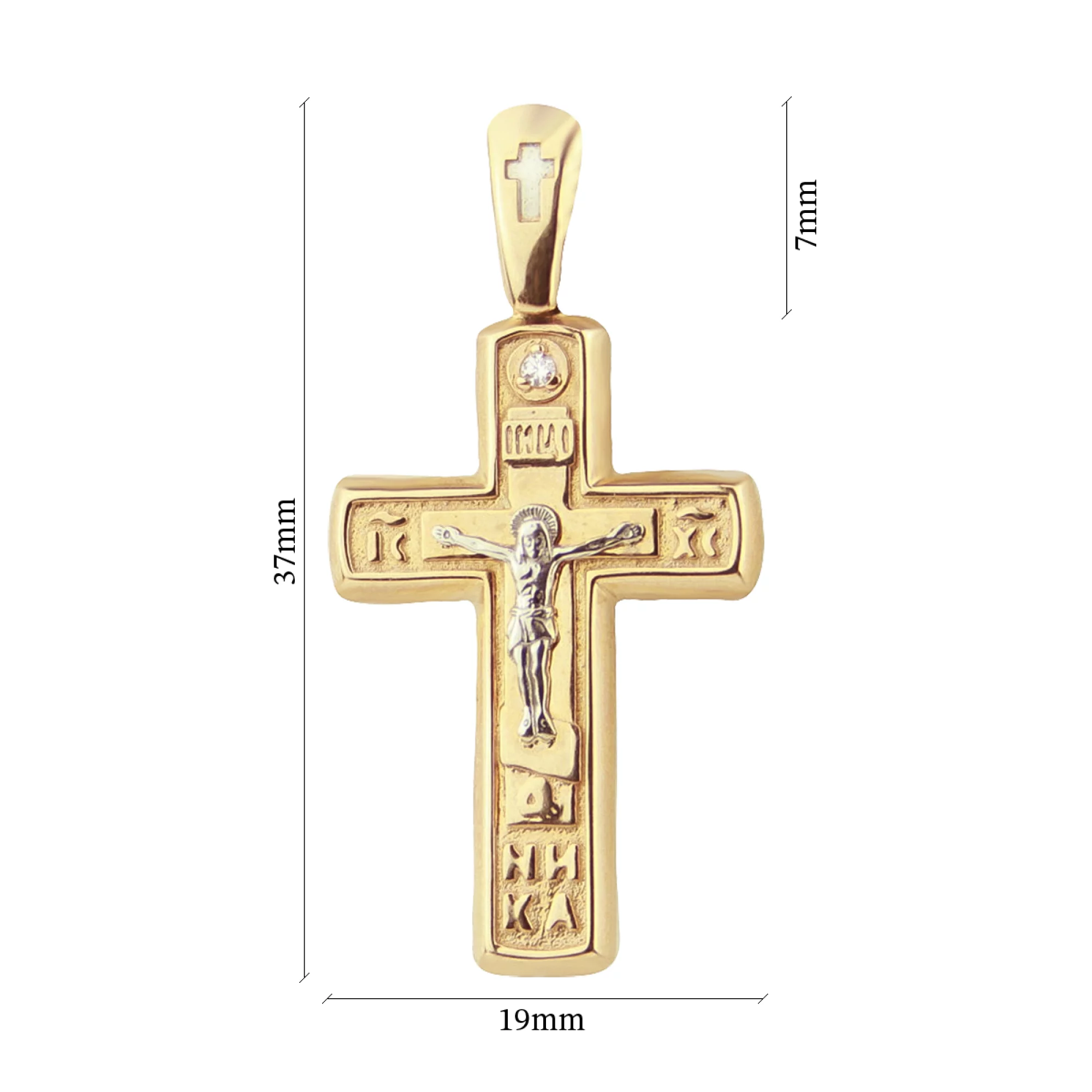 Крестик из комбинированного золота с фианитом - 474586 – изображение 2