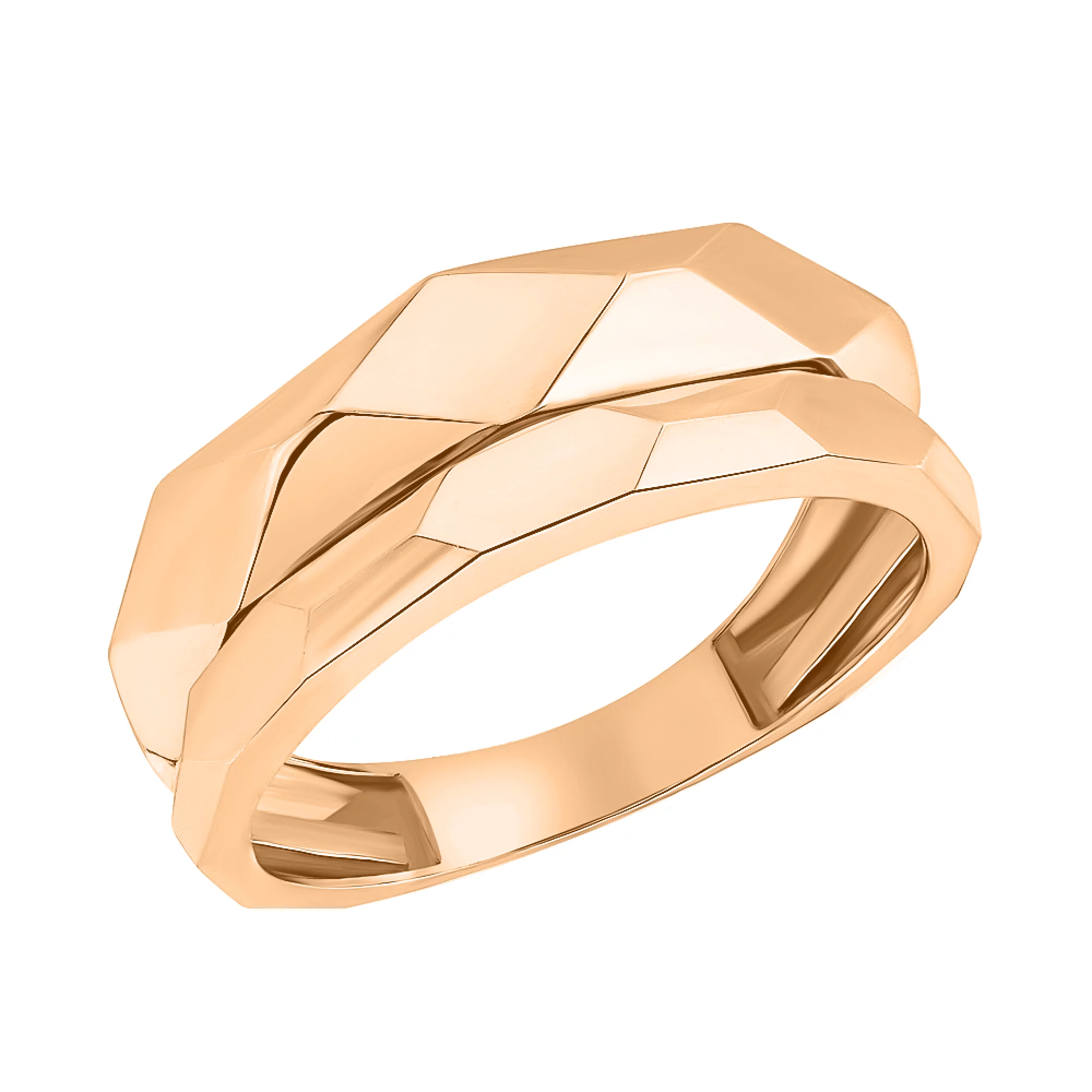 Двойное кольцо с "Гранями" из красного золота - 1519340 – изображение 1
