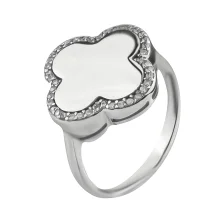 Каблучка з білого золота з фіанітами "Конюшина" - 559451