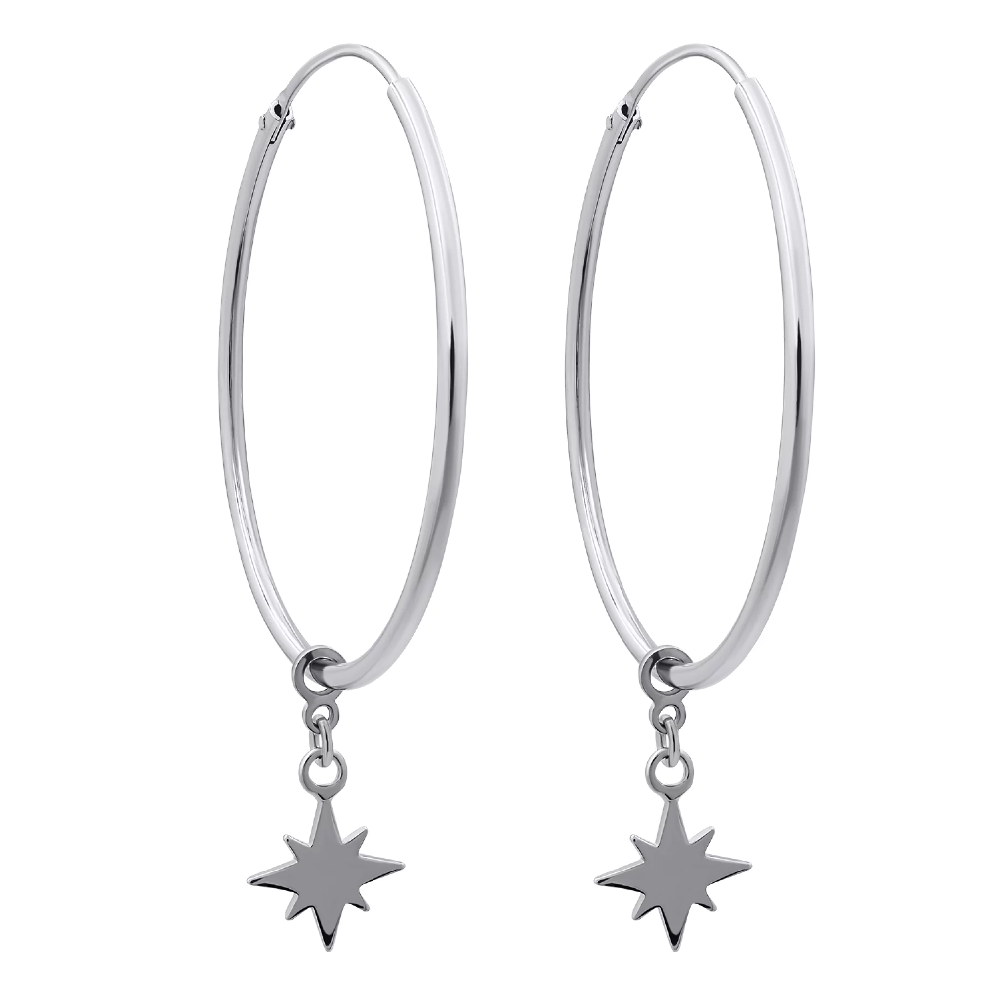 Сережки-кольца серебряные с подвесками "Звезды" - 1269047 – изображение 1
