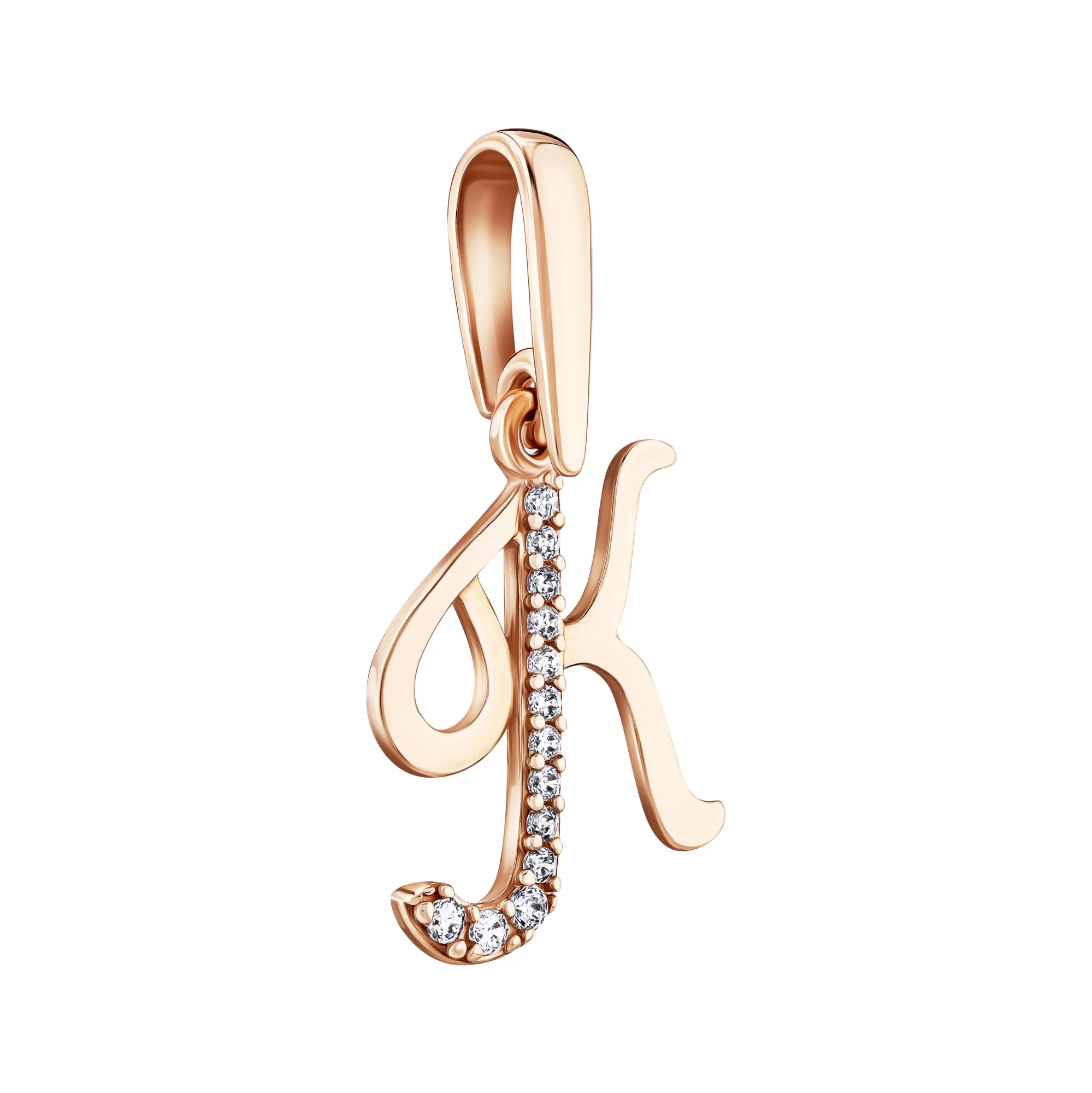 Підвіс "Літера К" з фіанітами з червоного золота - 1614983 - 2