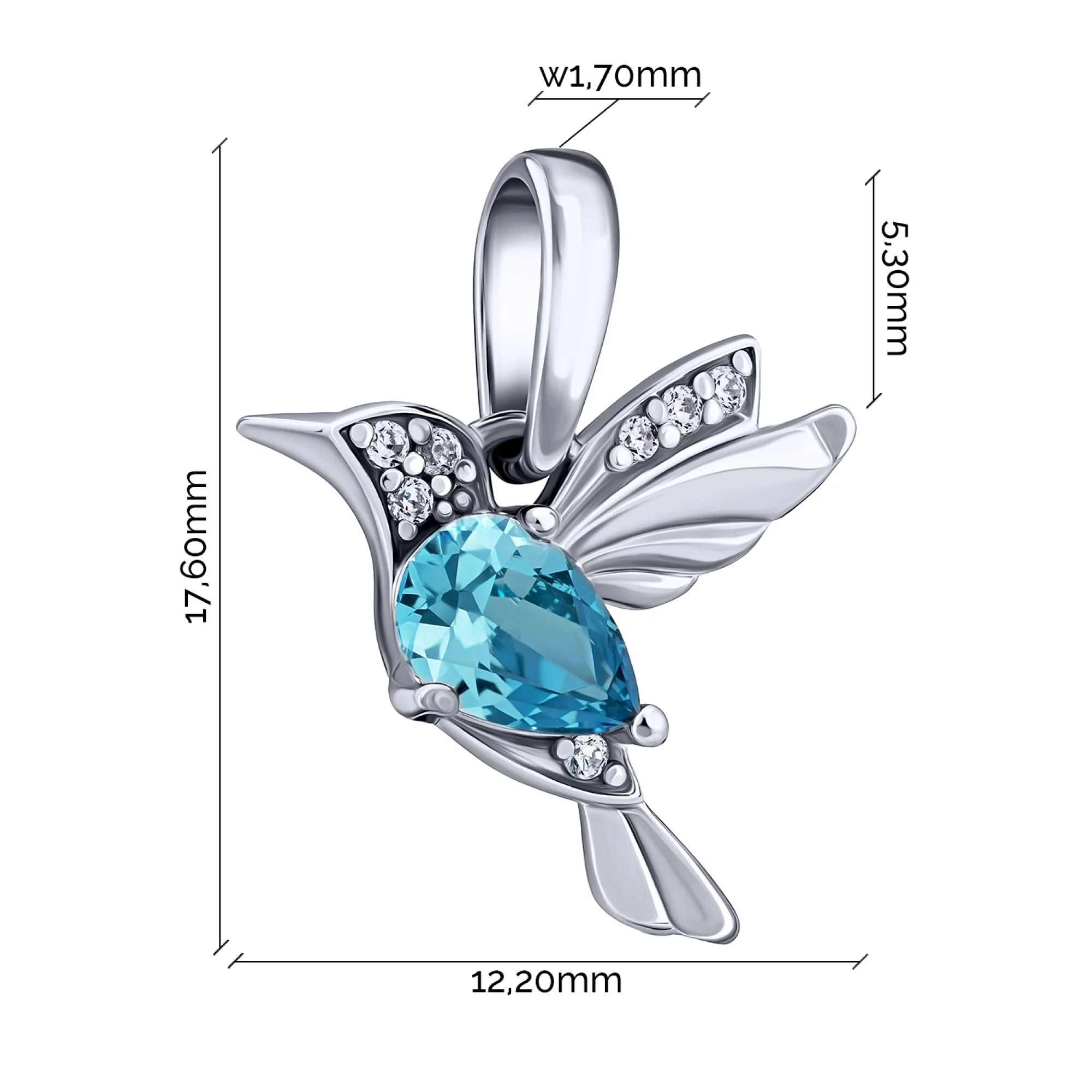 Подвес "Колибри" из серебра с фианитами - 2170932 - 2