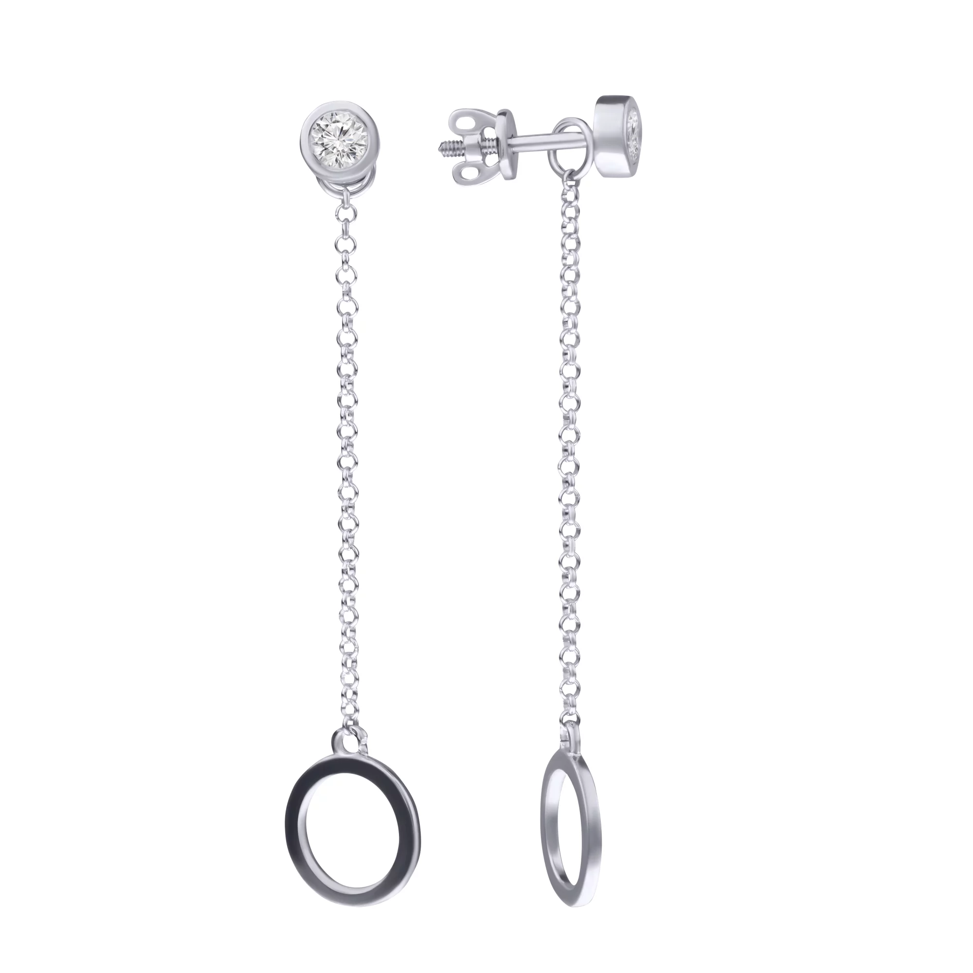 Сережки-гвоздики срібні з підвісами з фіанітом - 842014 – зображення 1