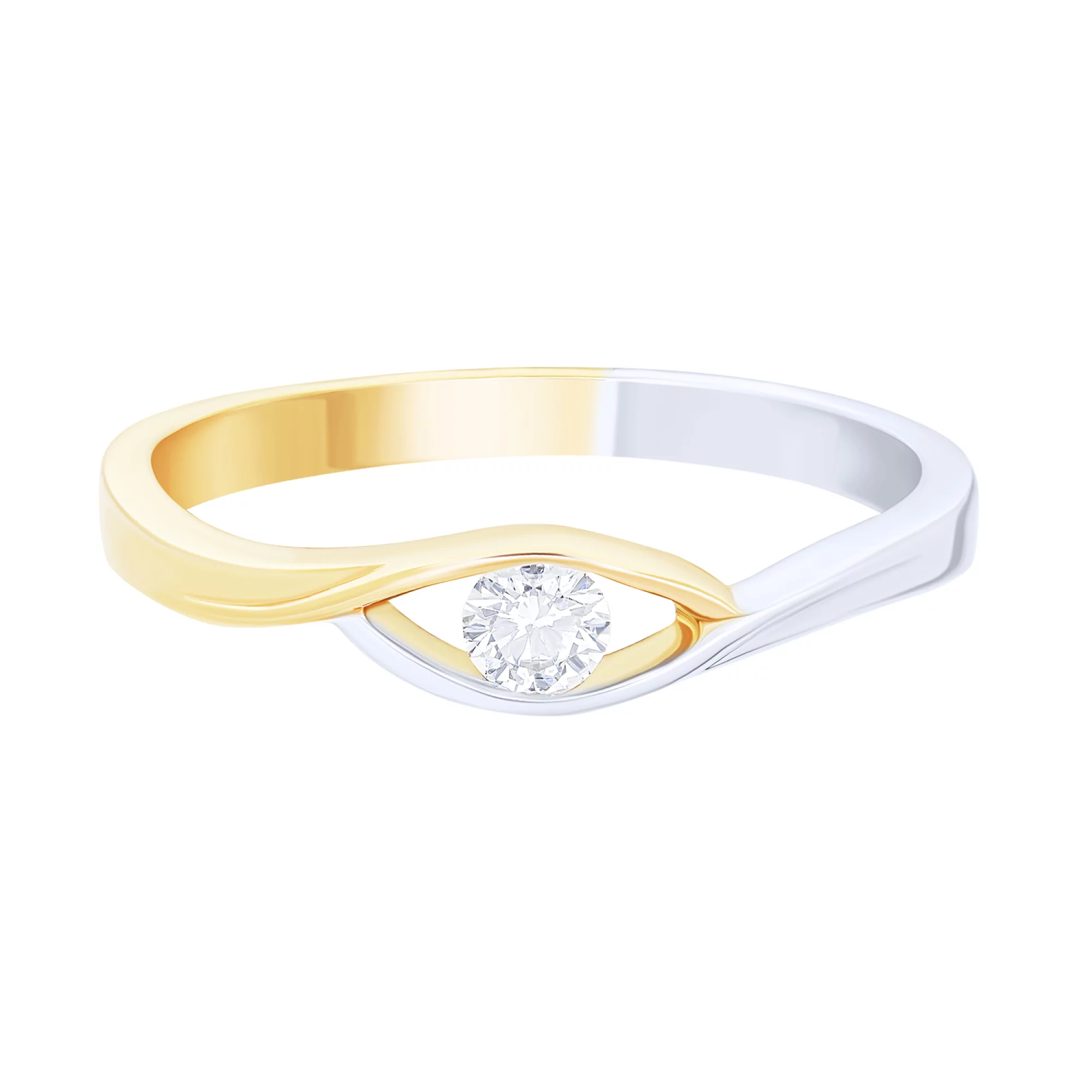 Кольцо из комбинированного золота с бриллиантом - 1731827 – изображение 2