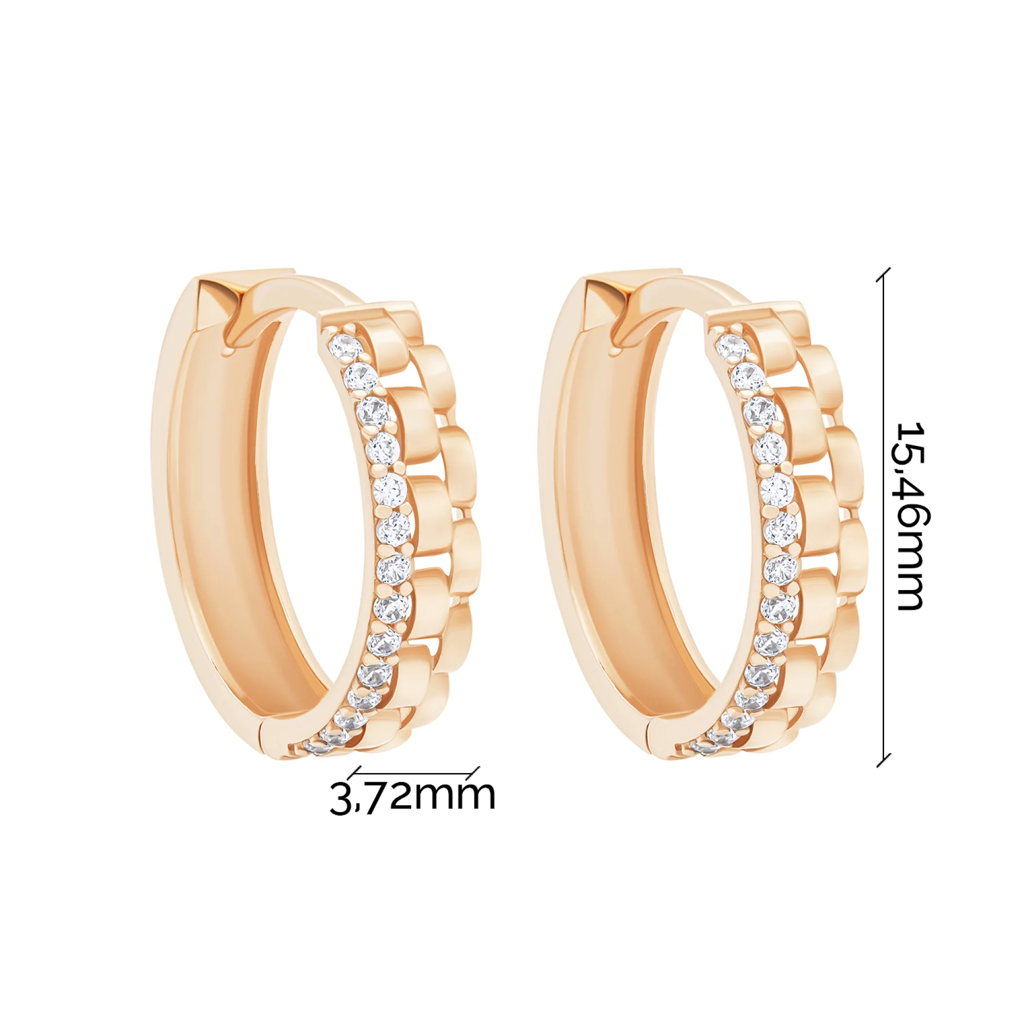 Сережки-кольца из красного золота  с дорожкой из фианитов - 1748896 - 5
