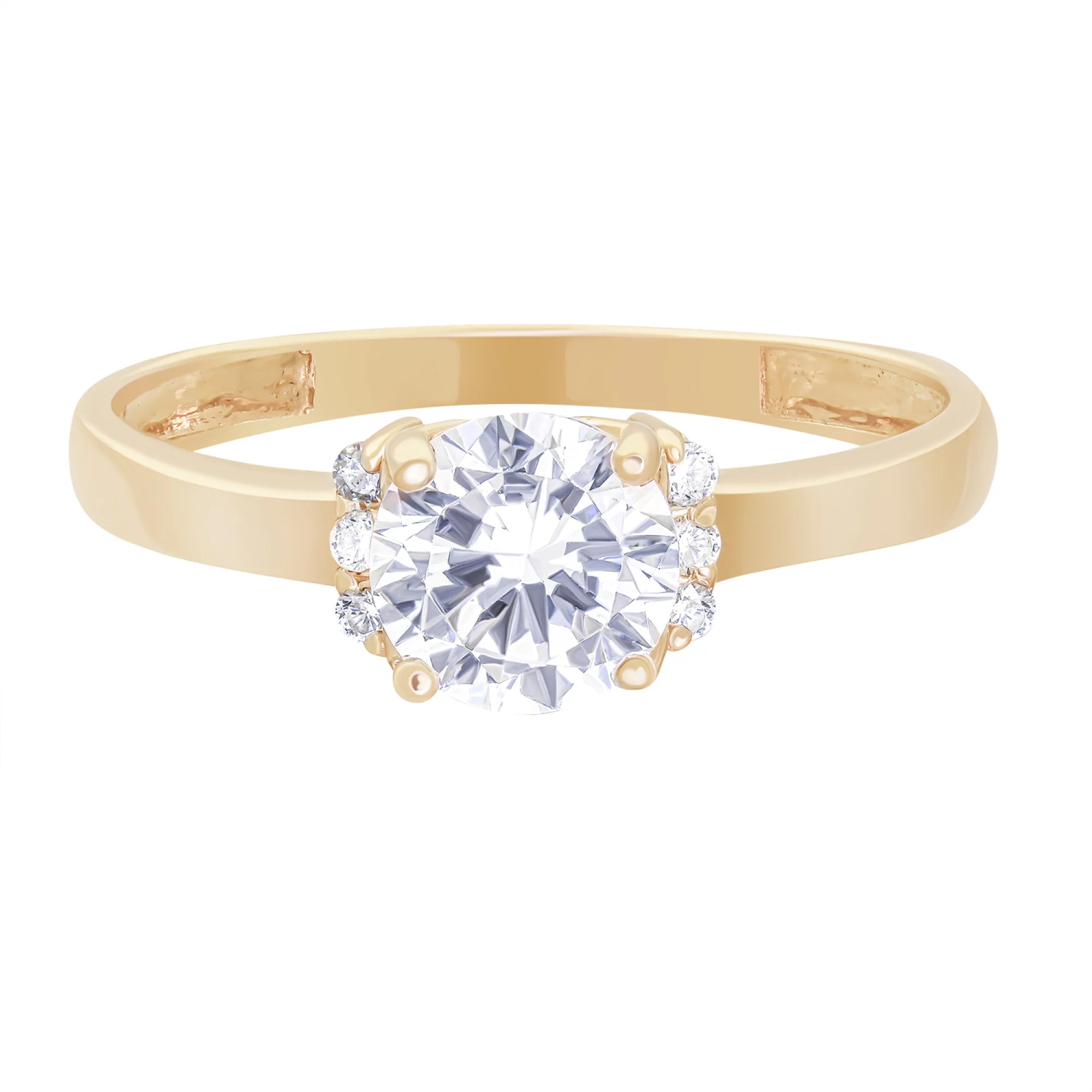 Золотое классическое кольцо для помолвки с фианитами - 1627341 – изображение 2