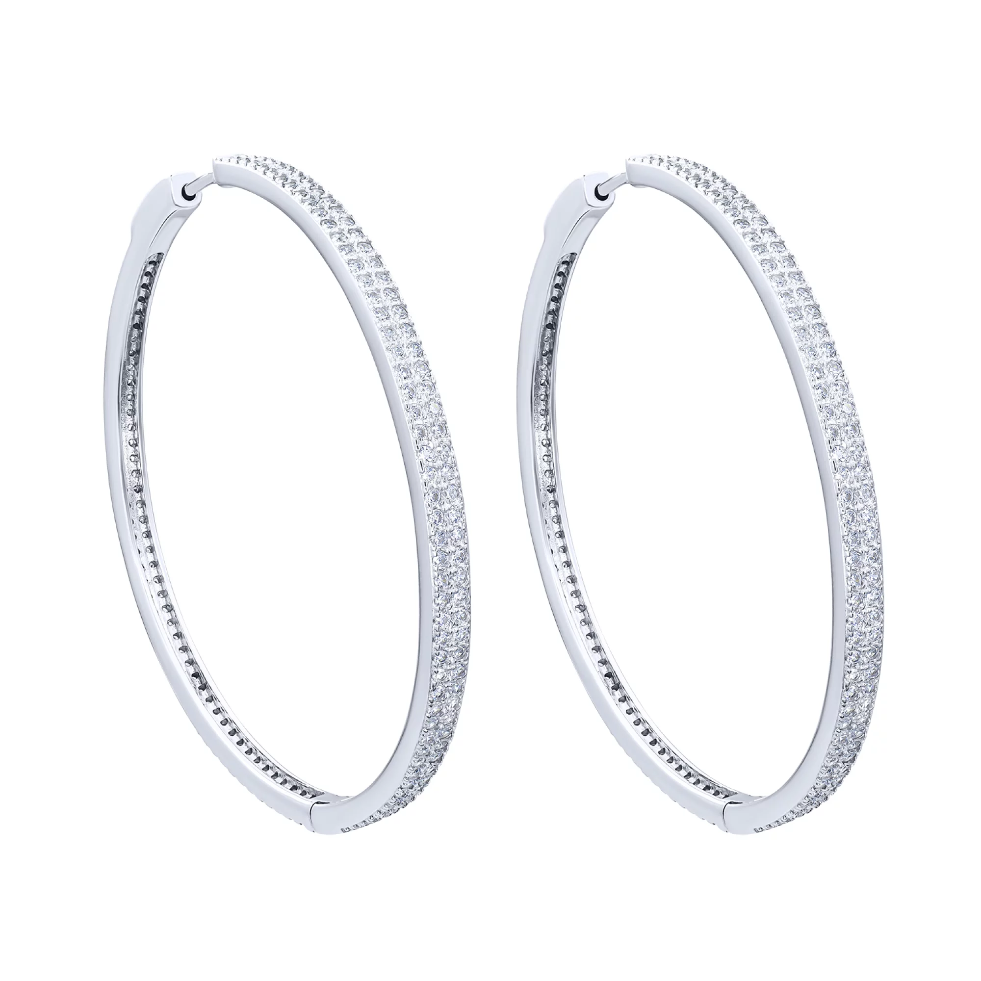 Серьги-кольца серебряные с фианитами - 1679725 – изображение 1