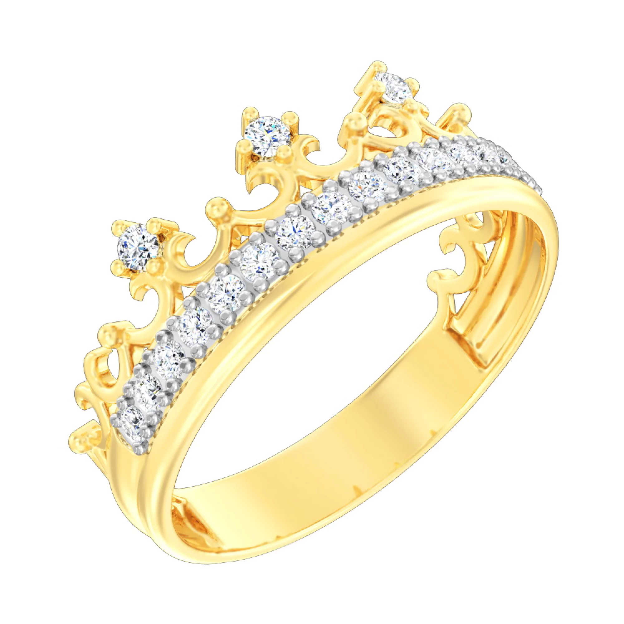 Кольцо из желтого золота "Корона" с фианитами - 1513705 – изображение 1