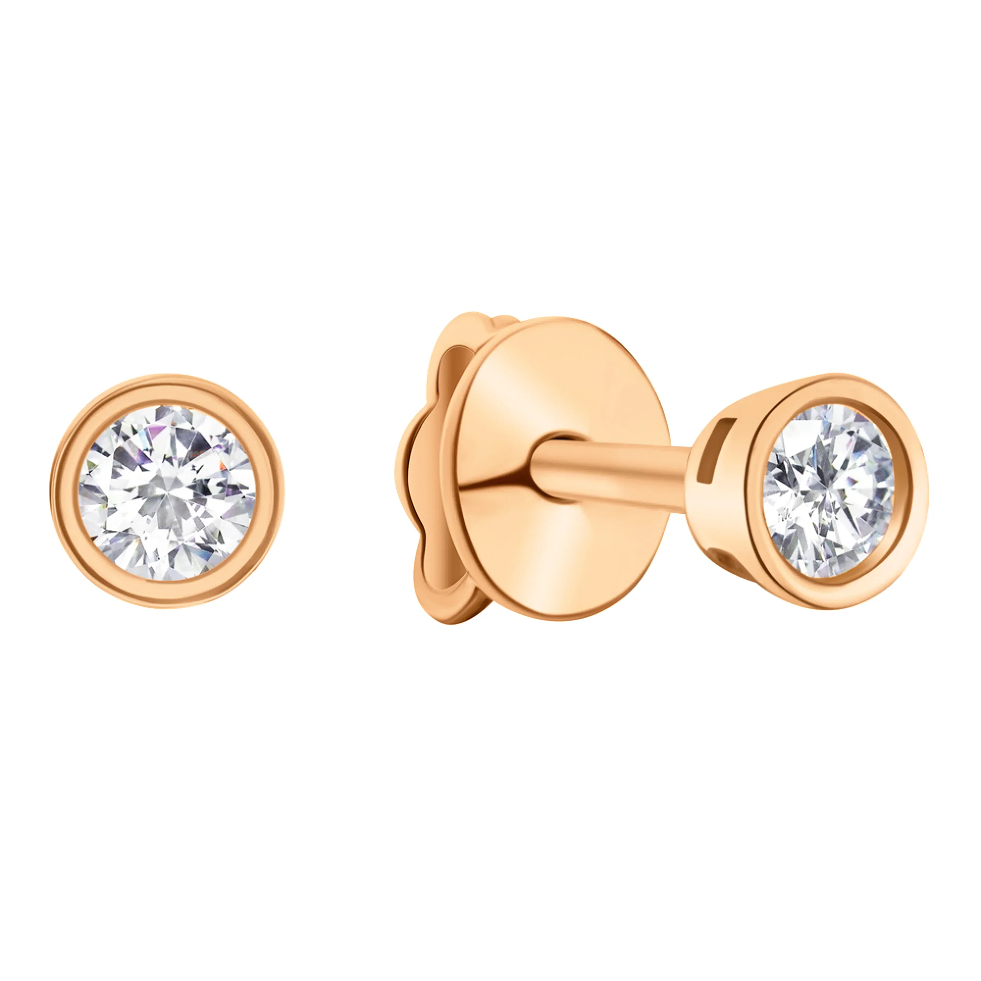 Сережки-гвоздики из красного золота с фианитом - 948721 - 1