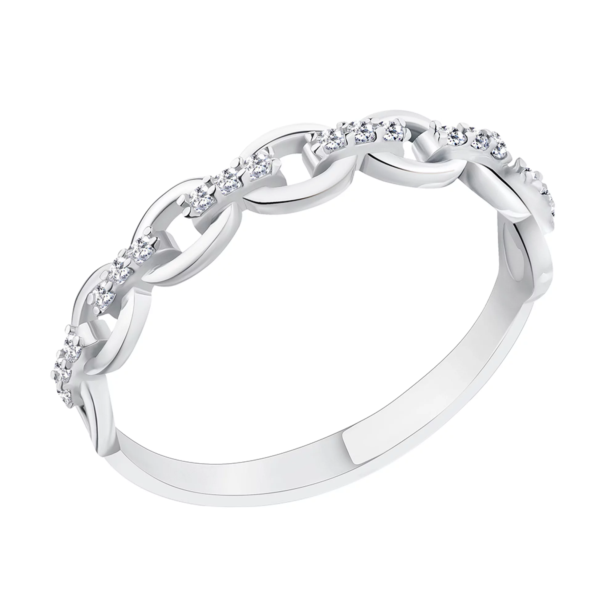 Серебряное кольцо "Цепь" с фианитом - 1301868 – изображение 1
