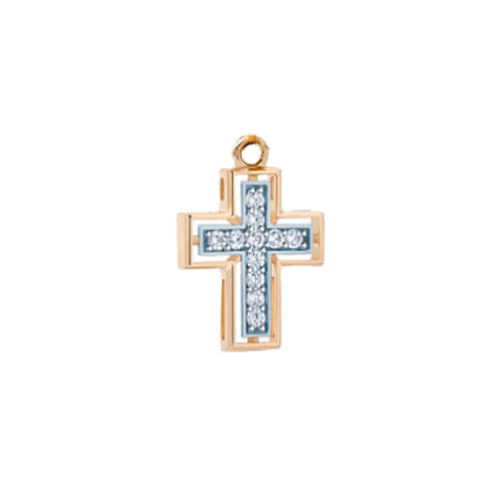 Крестик из комбинированного золота с бриллиантами - 416529 – изображение 1
