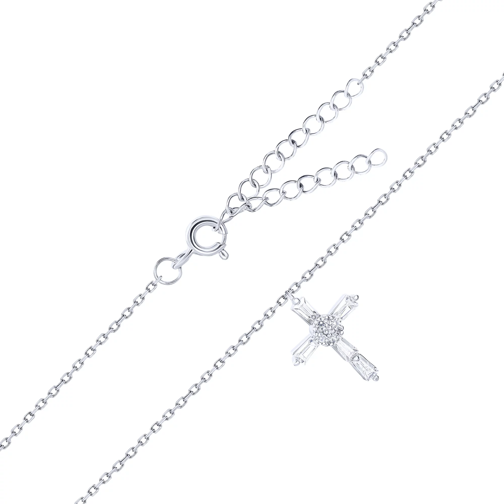 Срібне кольє з хрестиком і фіанітами плетіння якір - 1644181 – зображення 2