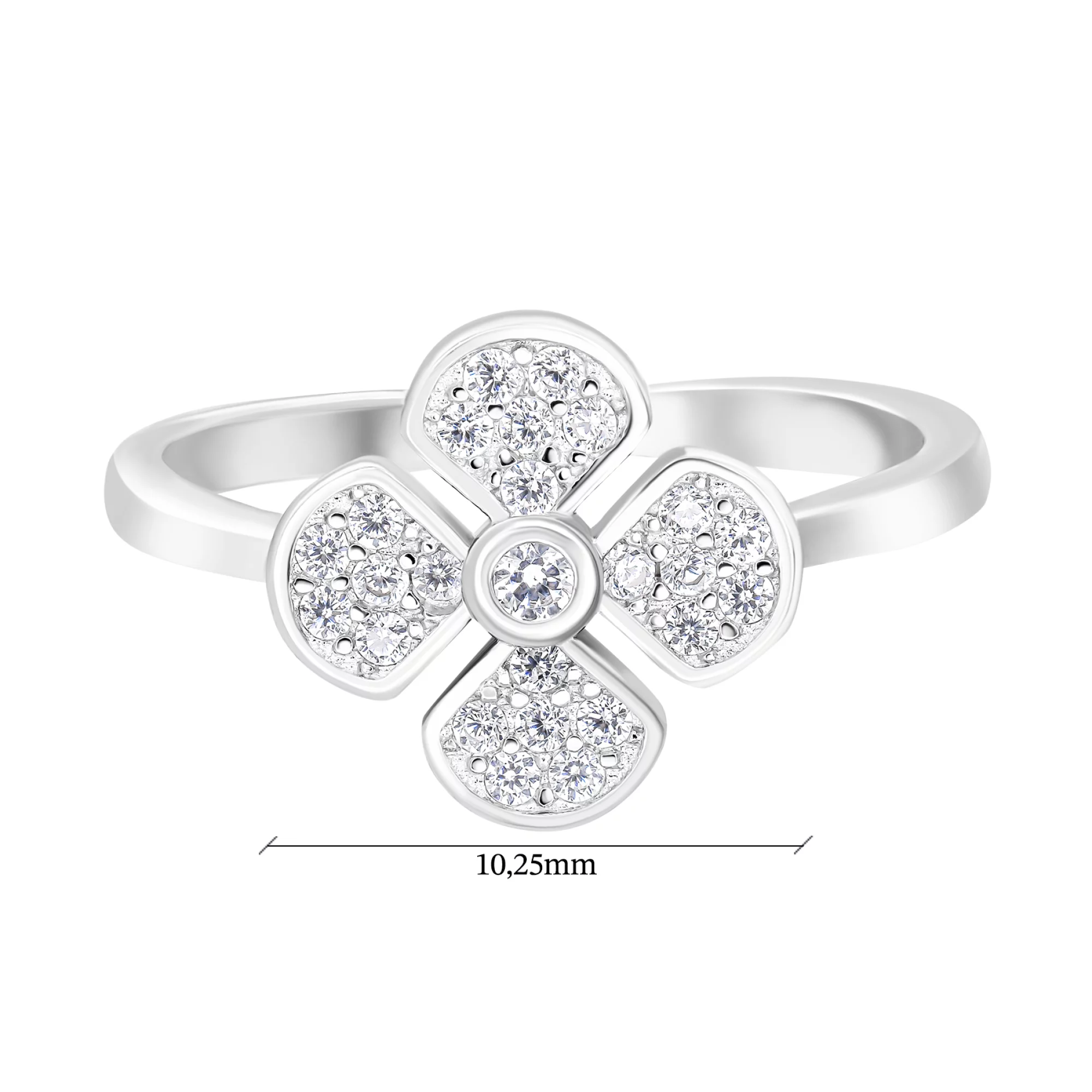 Кольцо из серебра "Цветочек" с фианитами - 1564956 – изображение 3