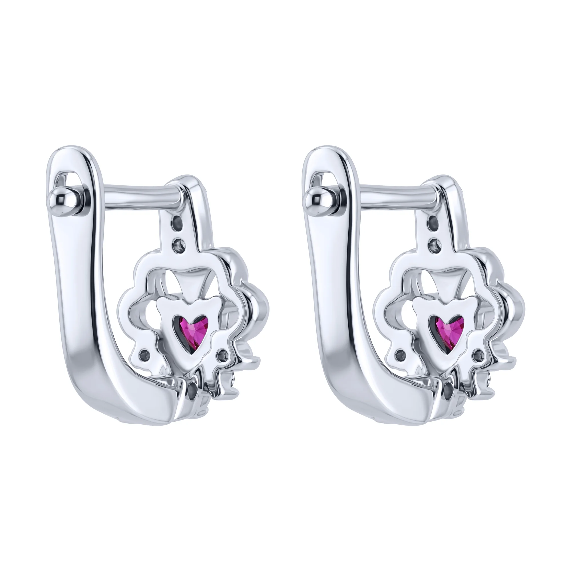 Серьги детские "Сердце" из серебра с альпинитом и фианитами  - 2257735 - 2