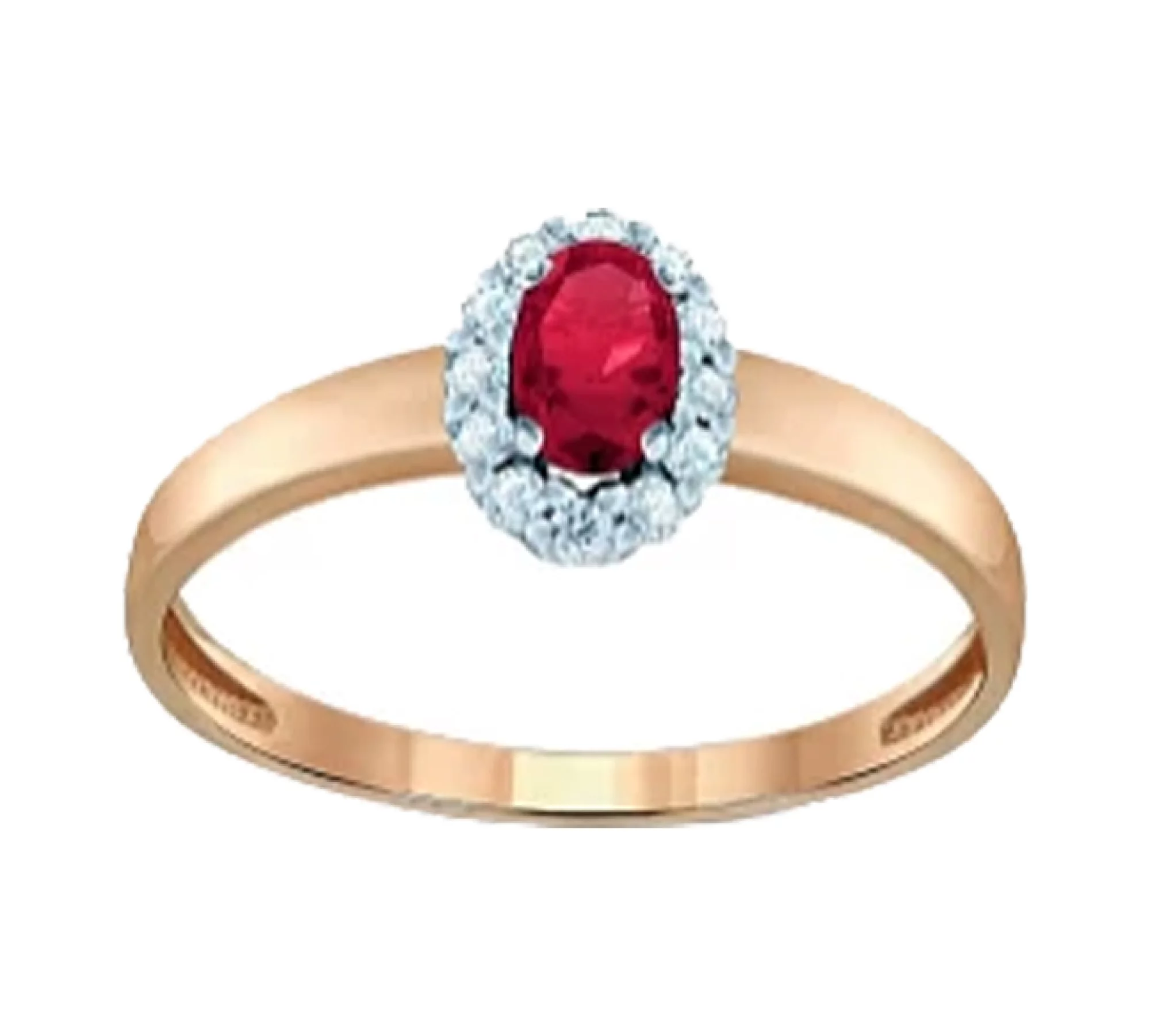 Каблучка з червоного золота з діамантами та рубіном - 511603 – зображення 1