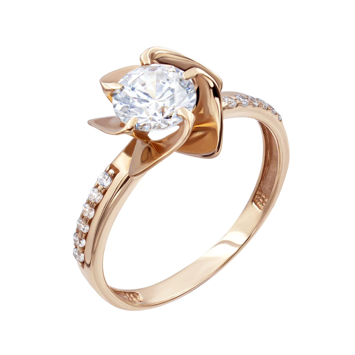 Золотое кольцо с фианитом Цветок. Артикул 140410: цена, отзывы, фото – купить в интернет-магазине AURUM