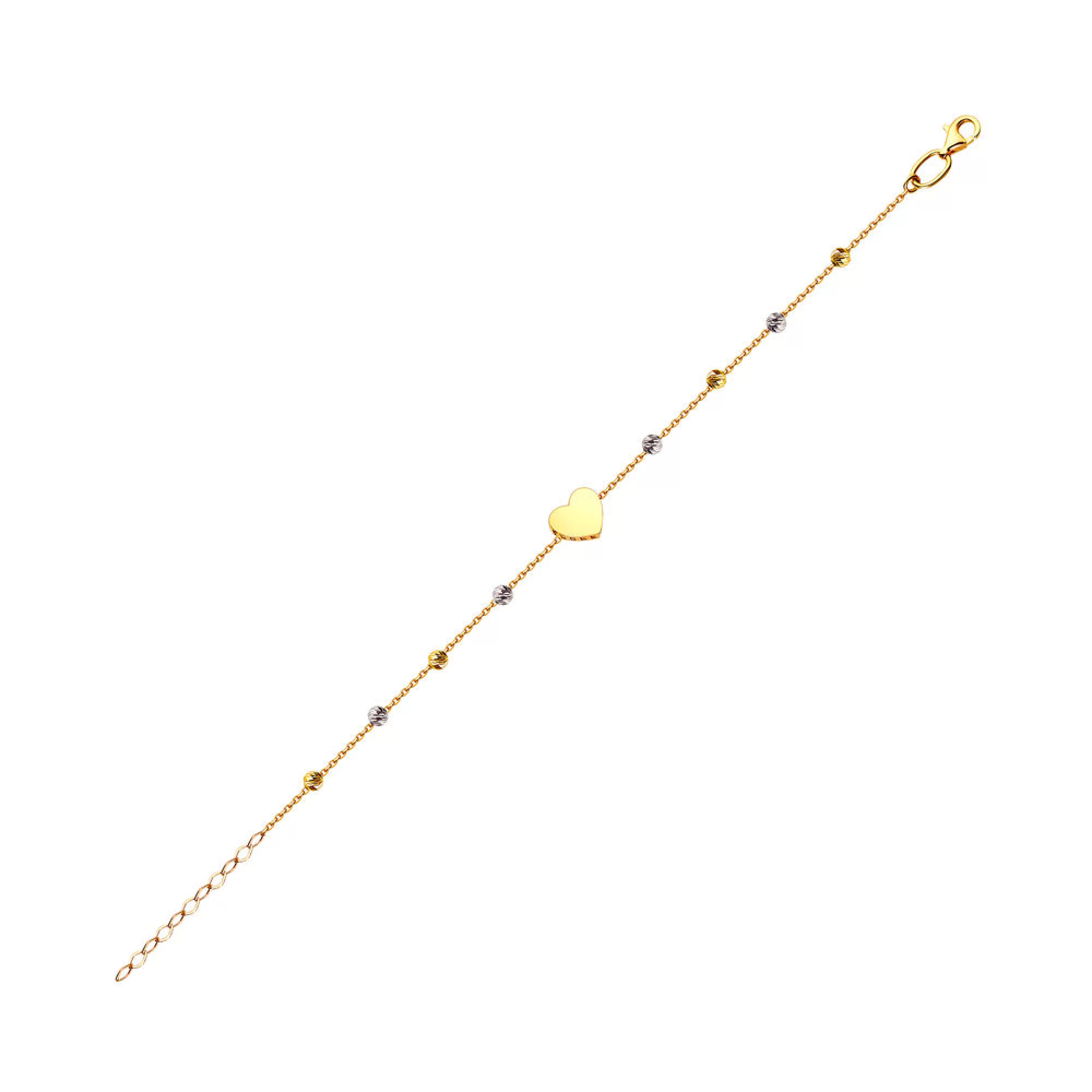 Браслет из лимонного золота "Сердечко" и шарики плетение якорь - 1260263 – изображение 1
