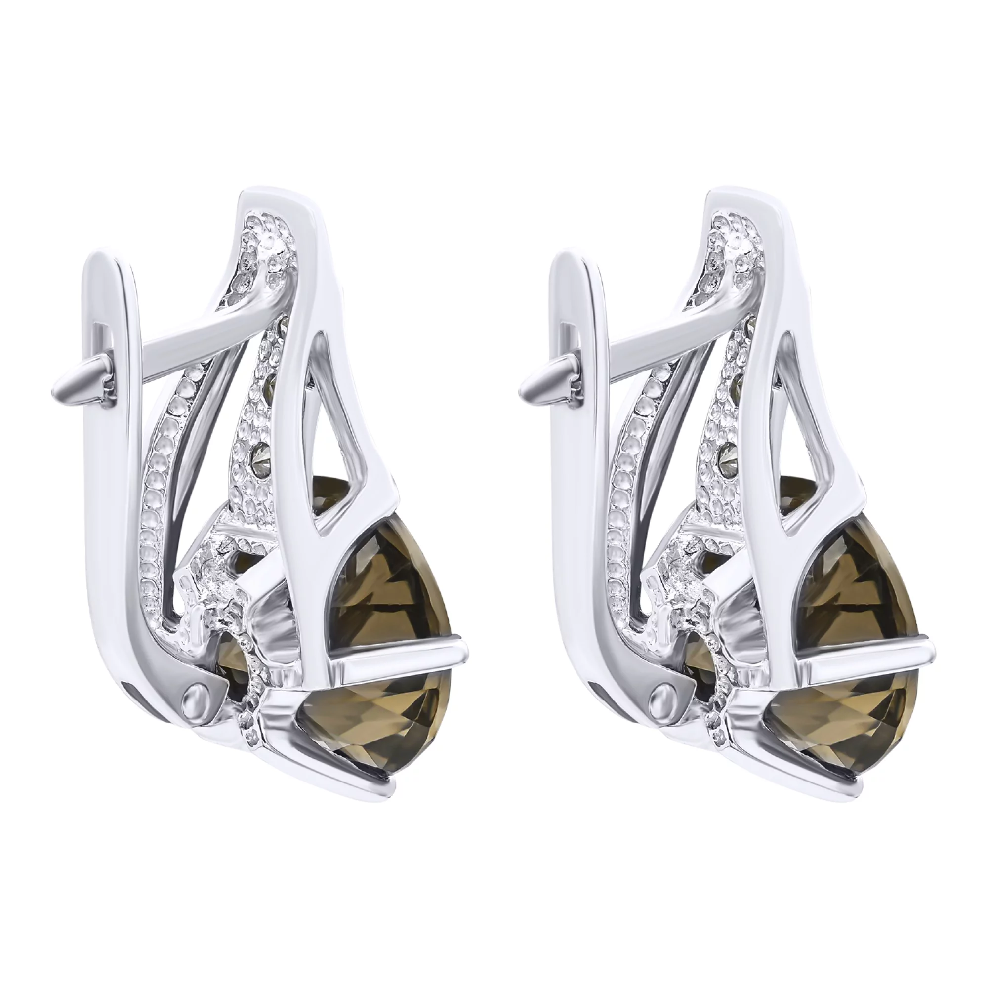 Сережки из белого золота с бриллиантом и раухтопазом - 863893 – изображение 2