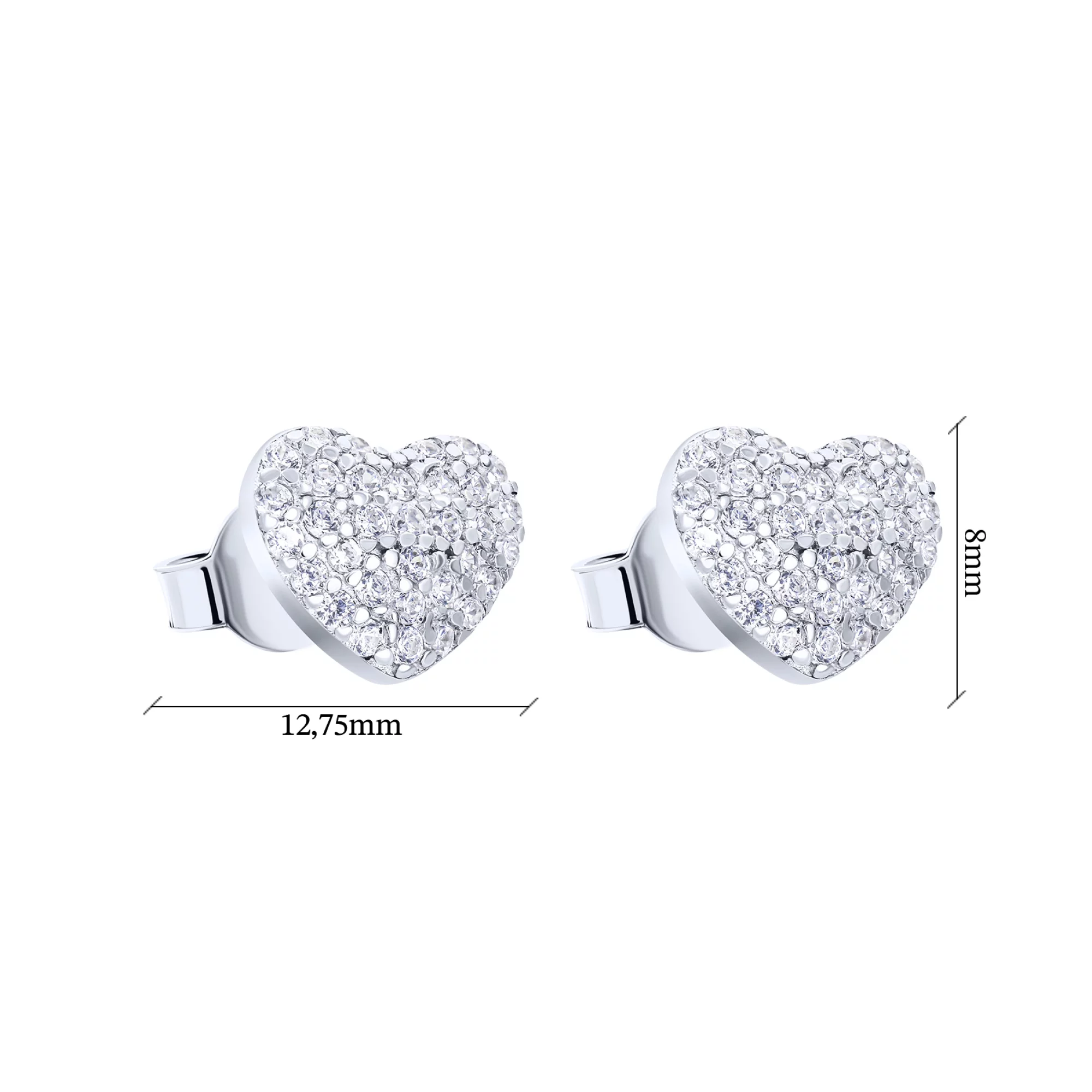 Серьги-гвоздики серебряные с фианитами в форме сердца - 1572528 – изображение 3