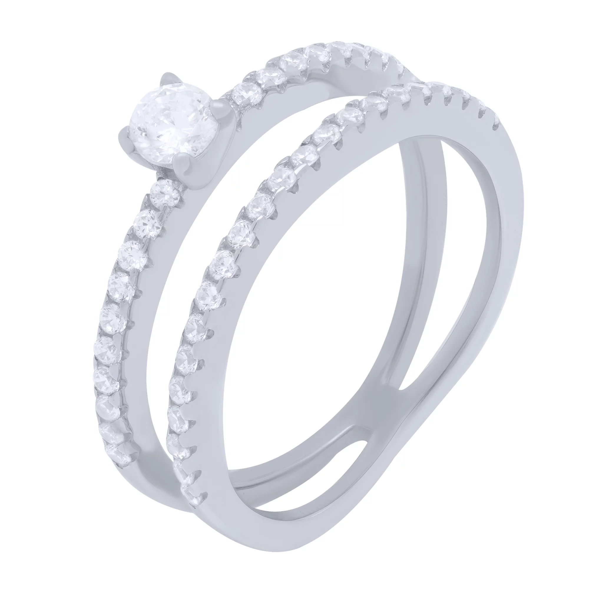 Серебряное двойное кольцо с фианитами - 1682981 – изображение 1