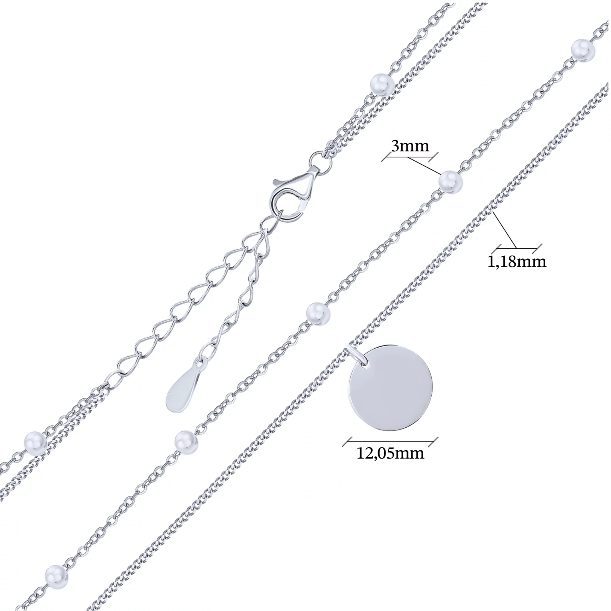 Подвійне срібне кольє "Монета" плетіння фантазія - 1592843 – зображення 3