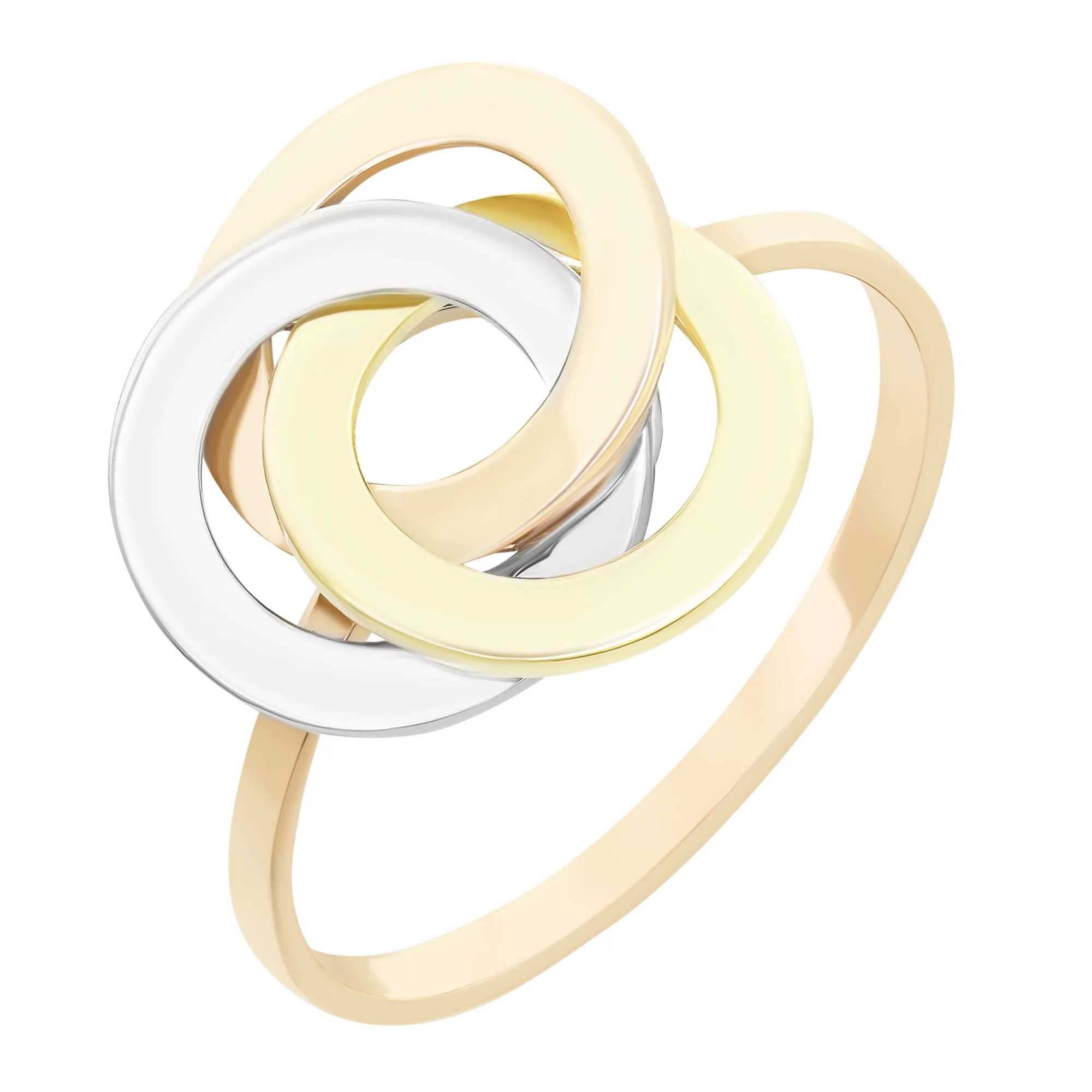 Кольцо в комбинированном золоте "Переплетение" - 1579444 – изображение 1