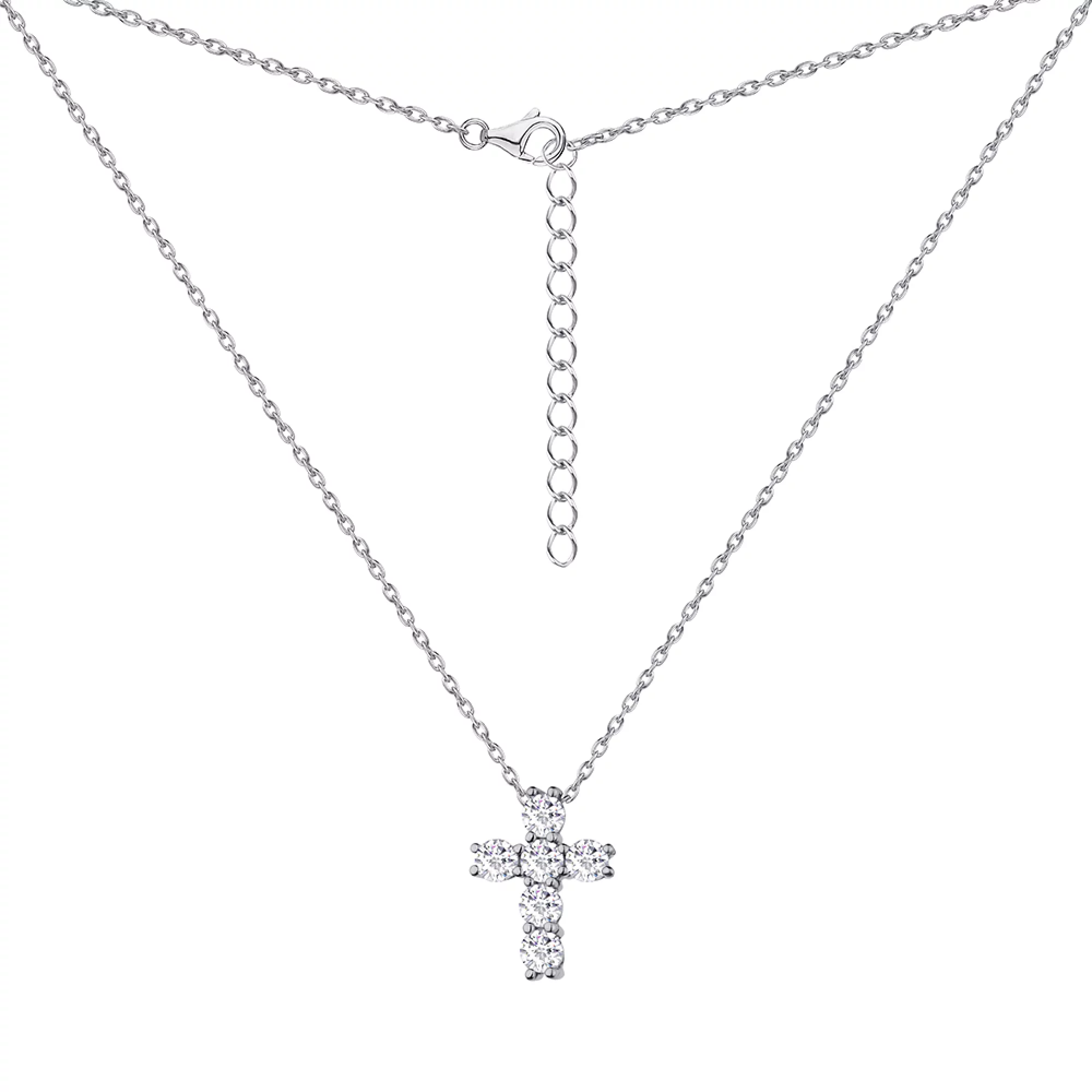 Срібний ланцюжок з хрестиком і фіанітами якірне плетіння - 1303130 – зображення 1