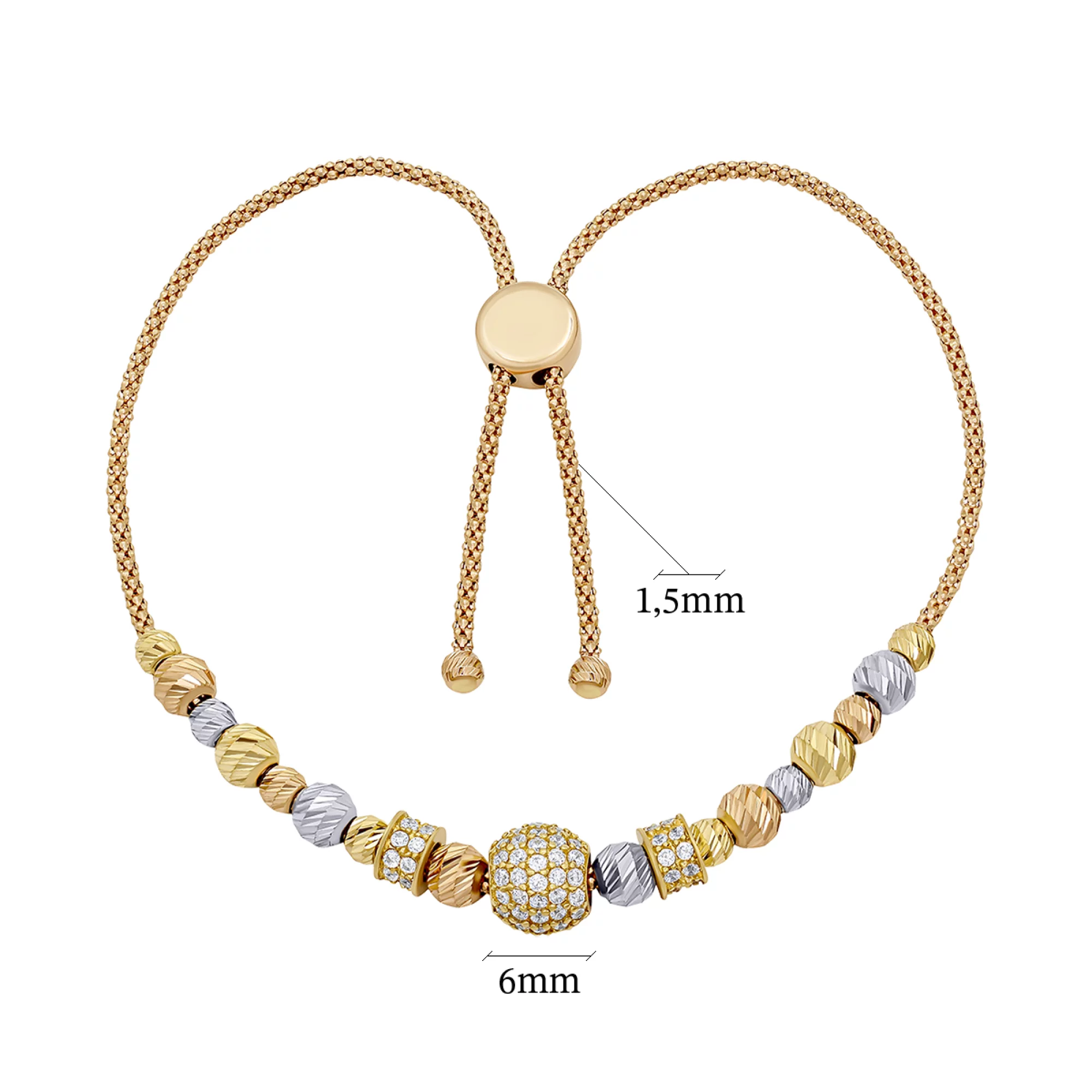 Браслет з комбінованого золота Кульки плетіння Фантазійне - 970307 – зображення 2