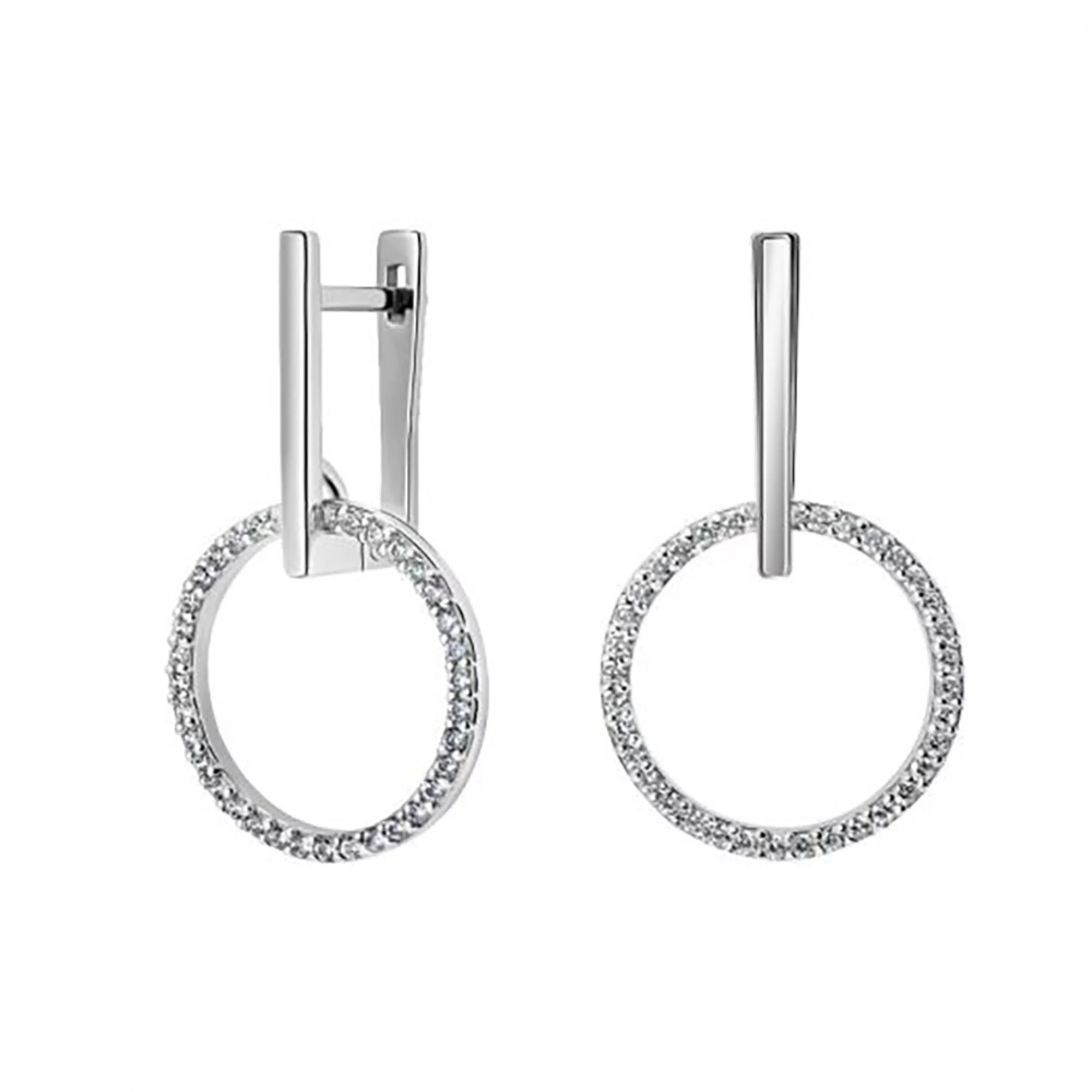 Срібні сережки з "Кільцями" та фіанітом - 964117 – зображення 1