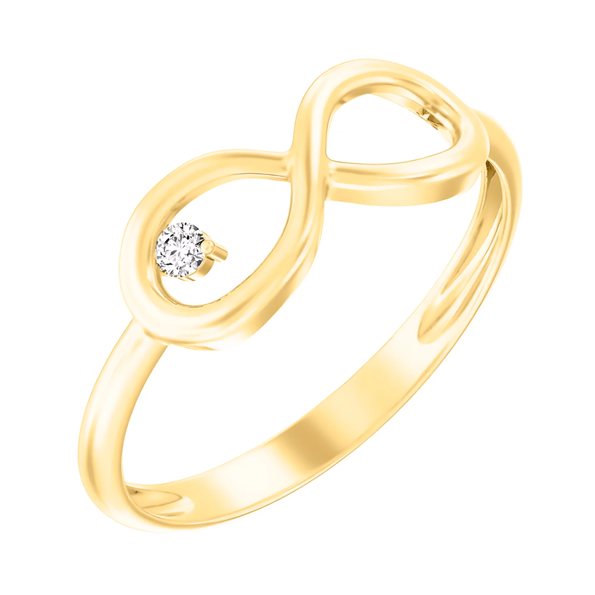 Кольцо "Бесконечность" из желтого золота с фианитом - 1513991 – изображение 1
