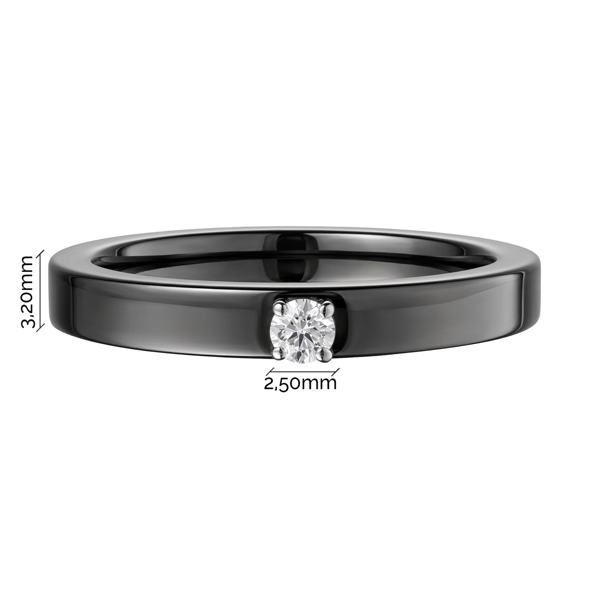 Каблучка керамічна зі вставкою з білого золота і діамантом - 2111786 - 4