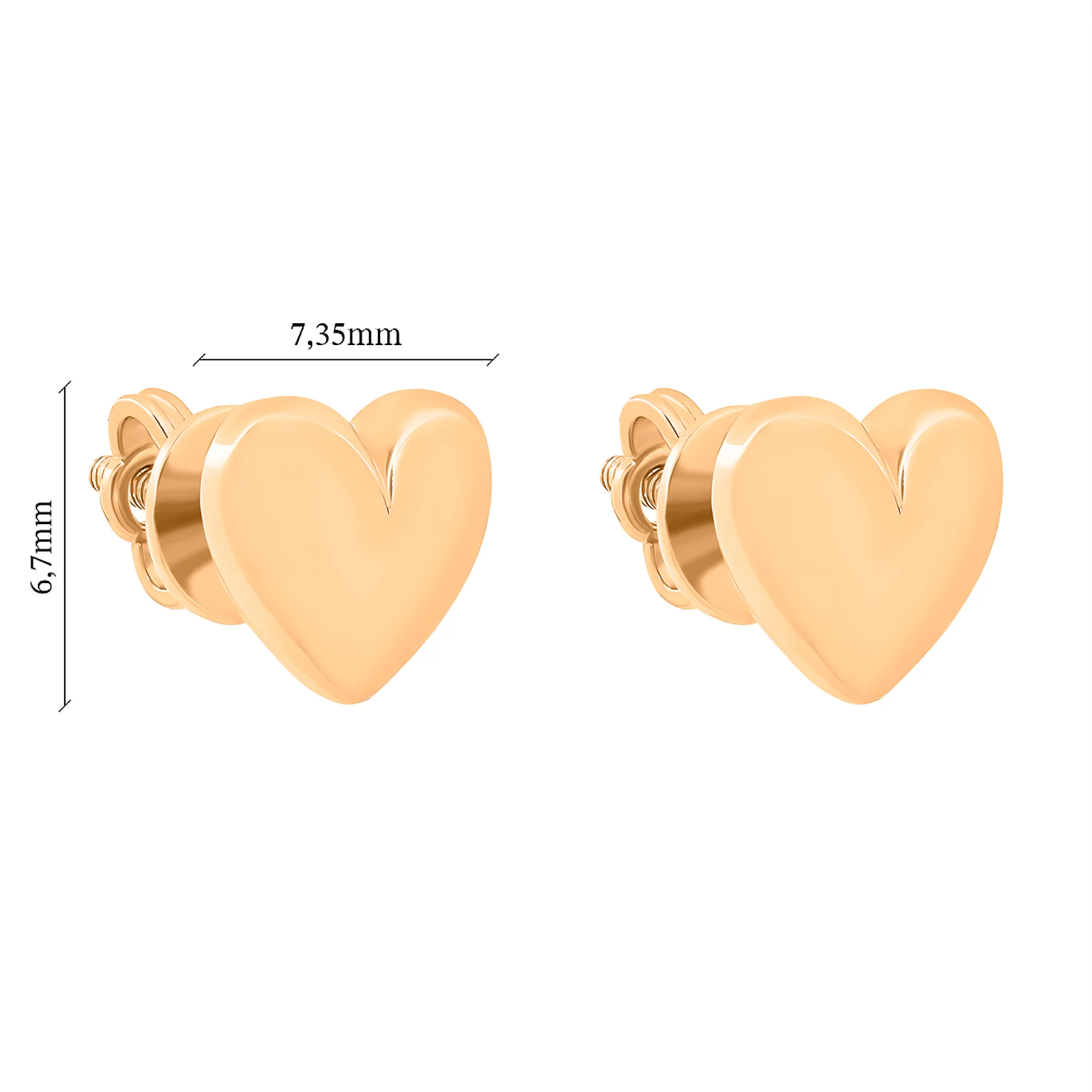 Сережки-гвоздики з червоного золота у формі сердечка - 1454211 – зображення 3
