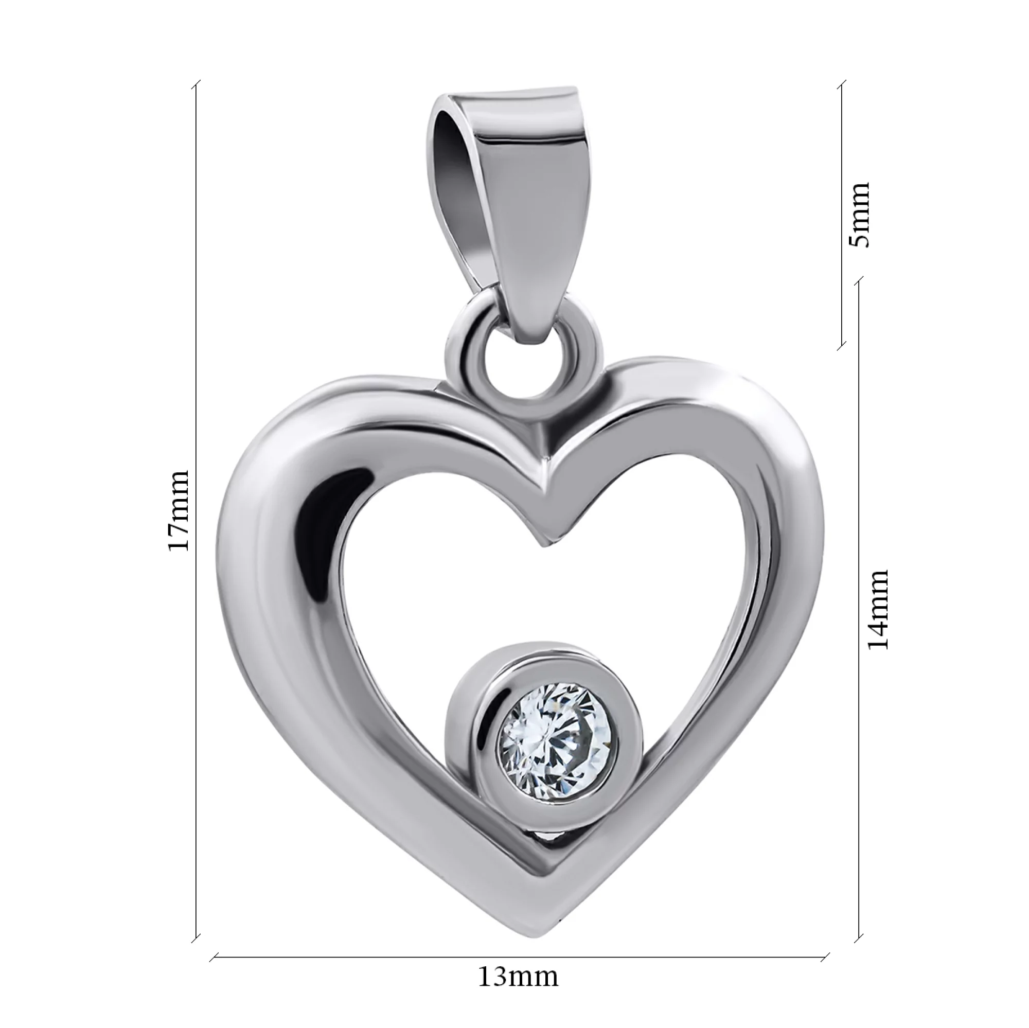 Підвіска срібна з фіанітом "Серце" - 1269078 – зображення 2