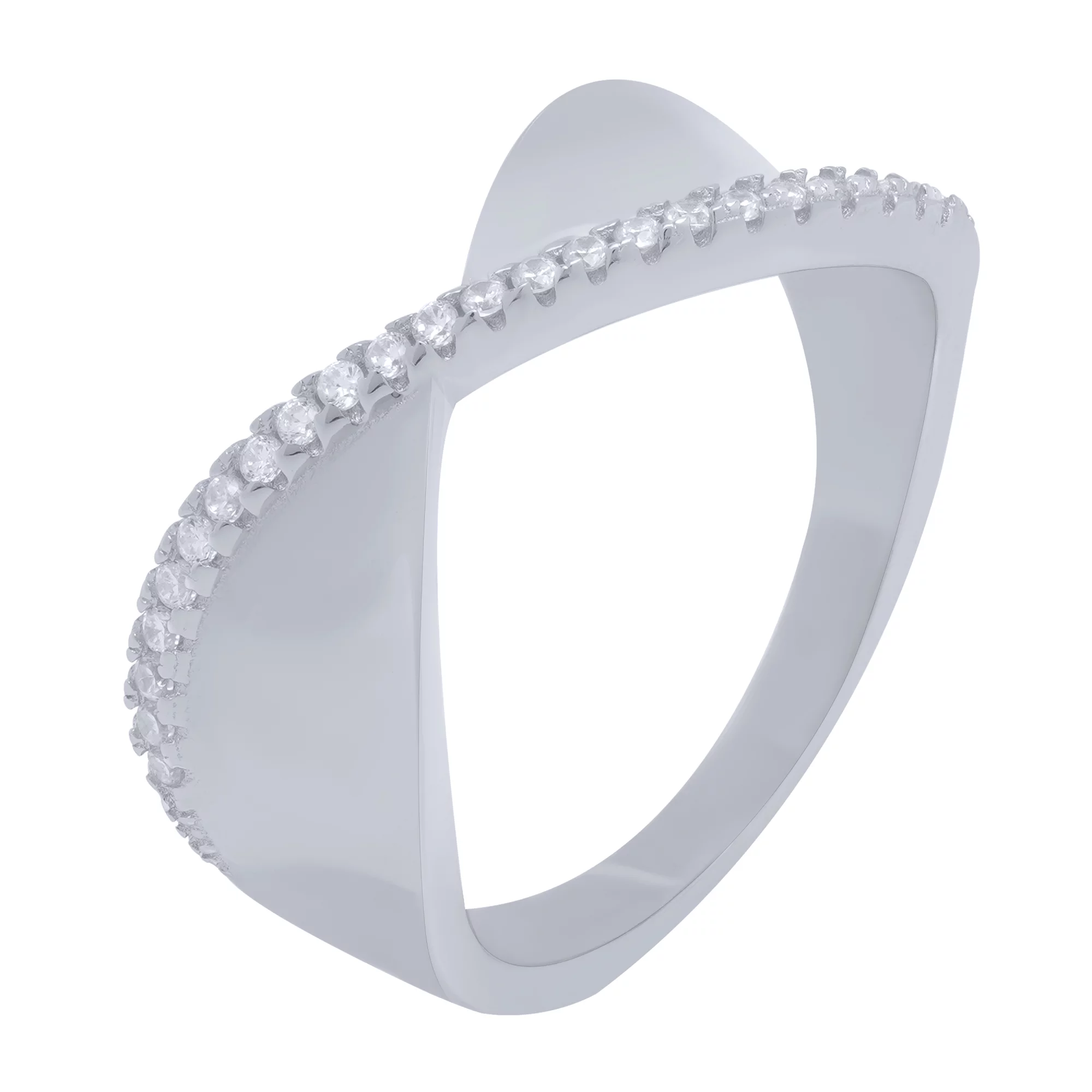 Серебряное фигурное кольцо с дорожкой фианитов - 1682991 – изображение 1