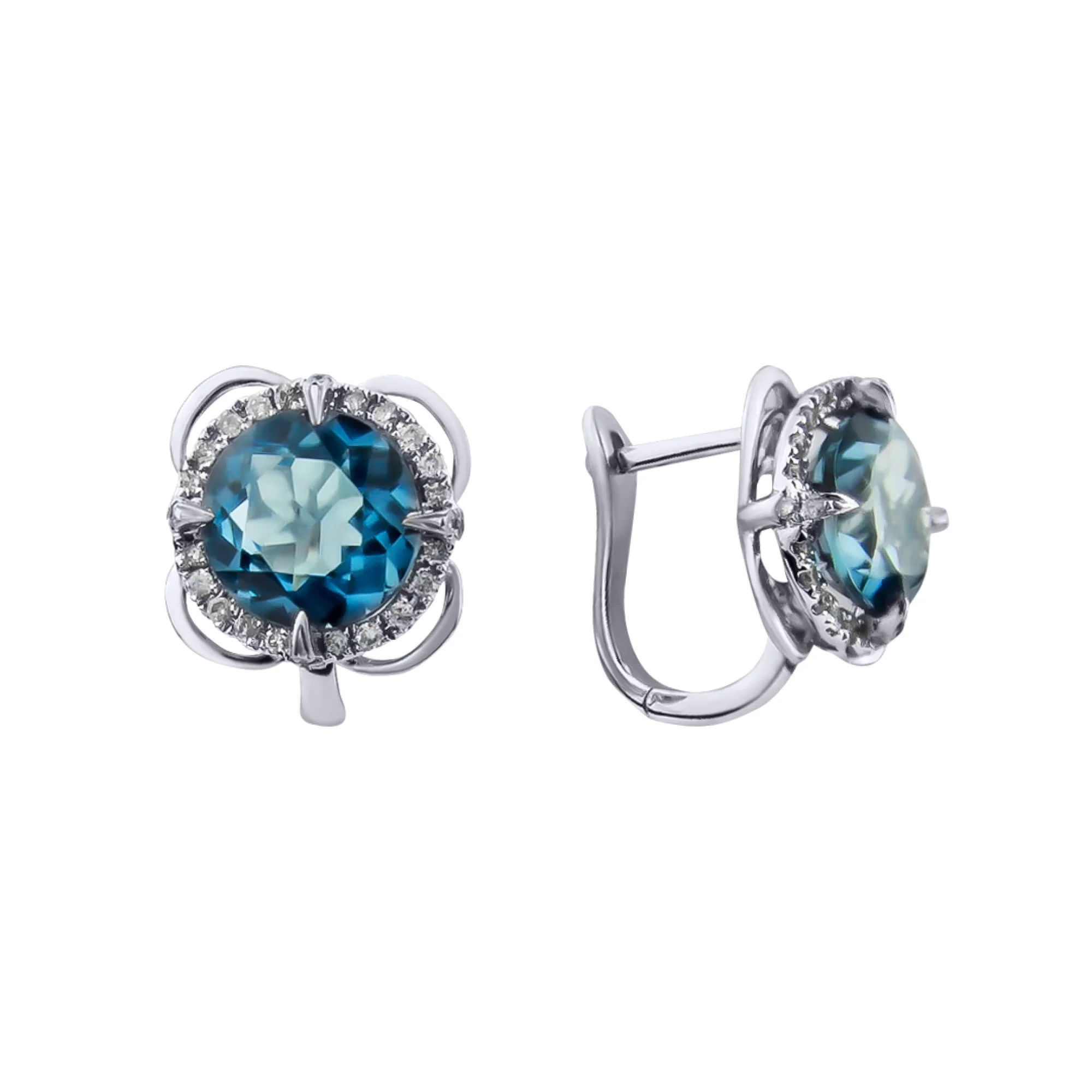 Серьги с топазом и бриллиантами в белом золоте - 409959 - 1