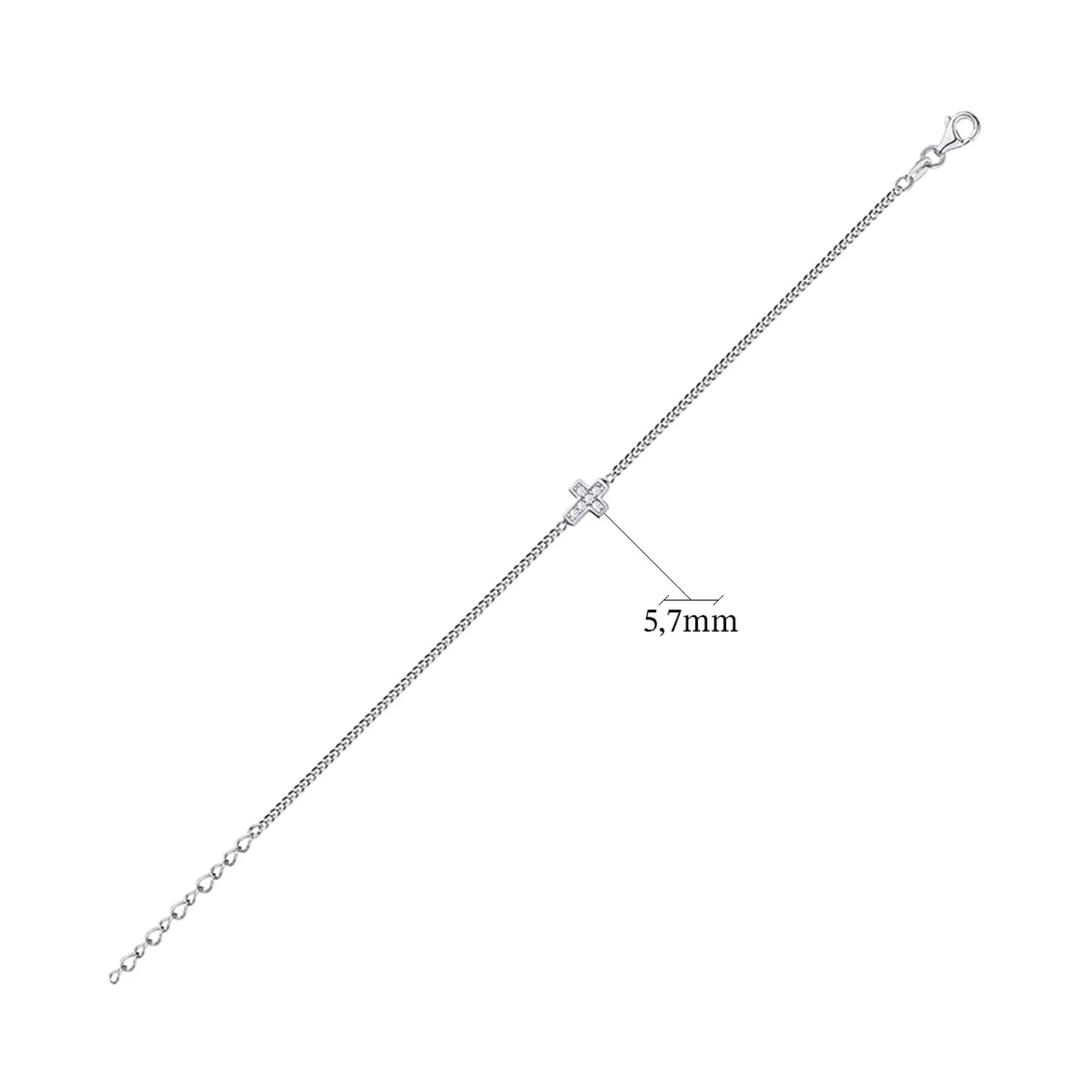 Серебряный браслет "Крестик" с фианитом панцирное плетение - 1343396 – изображение 3