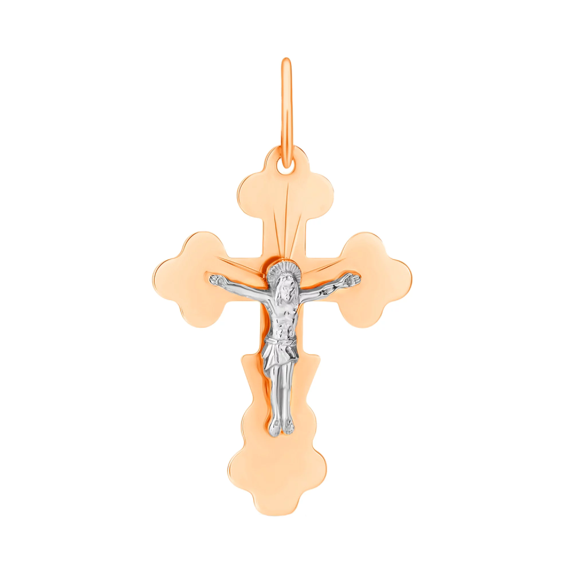 Крестик с распятием из комбинированного золота - 1532765 – изображение 1