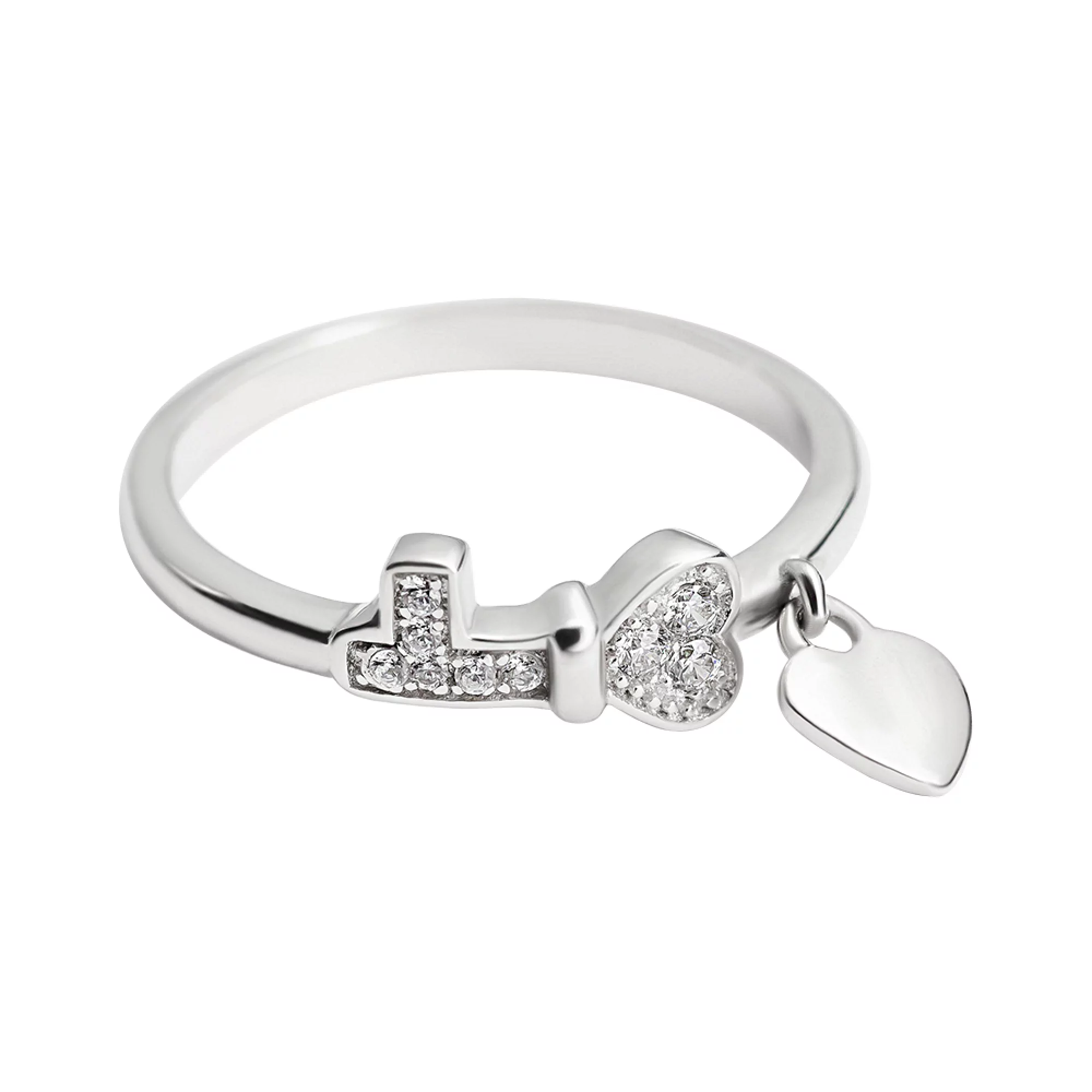 Серебряное кольцо с фианитом Сердце-Ключ - 1450241 – изображение 2
