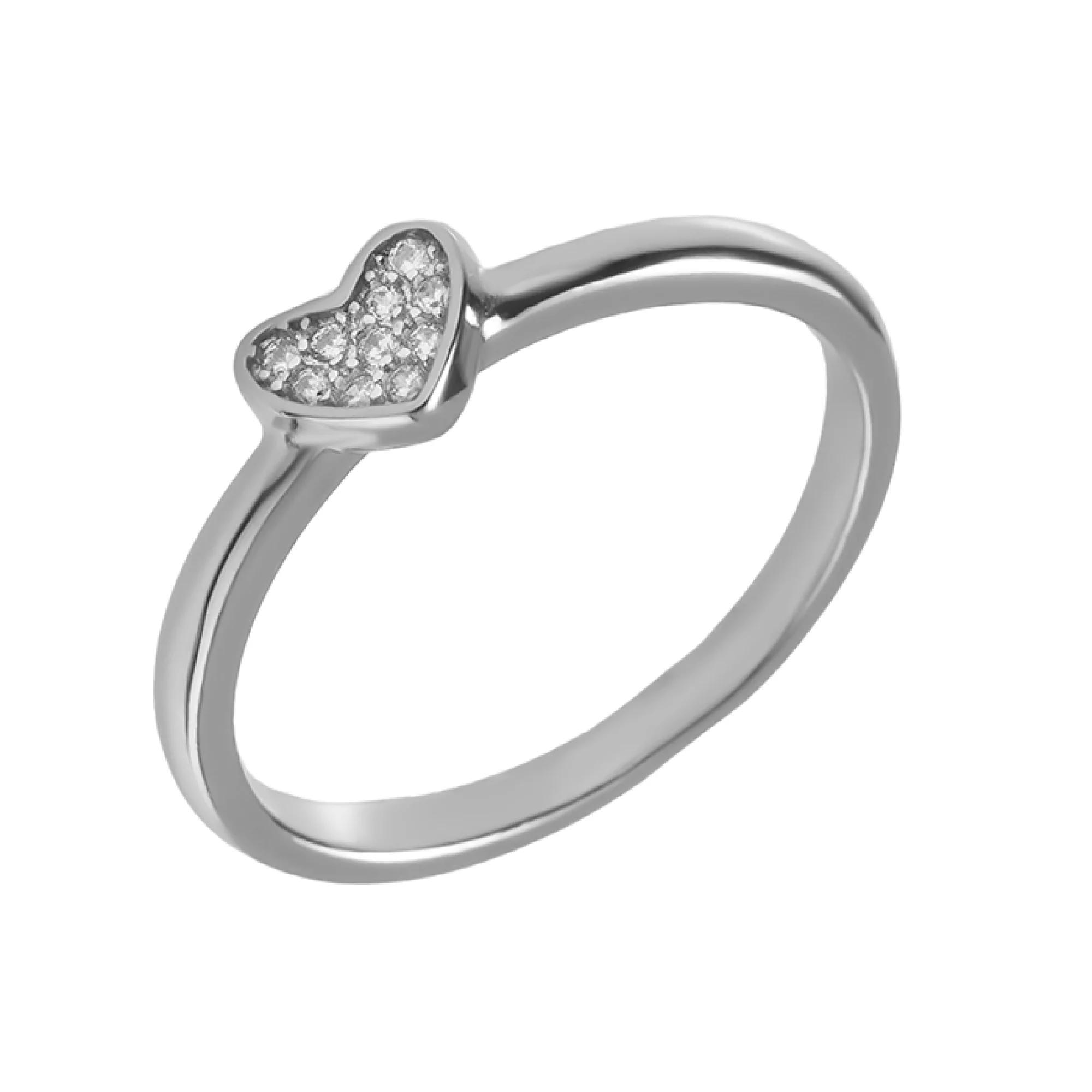 Серебряное кольцо с фианитом "Сердце" - 1347876 – изображение 1