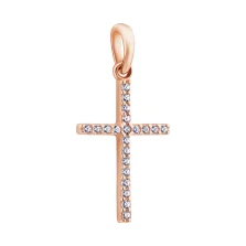 Декоративний хрестик з червоного золота з фіанітами - 896986