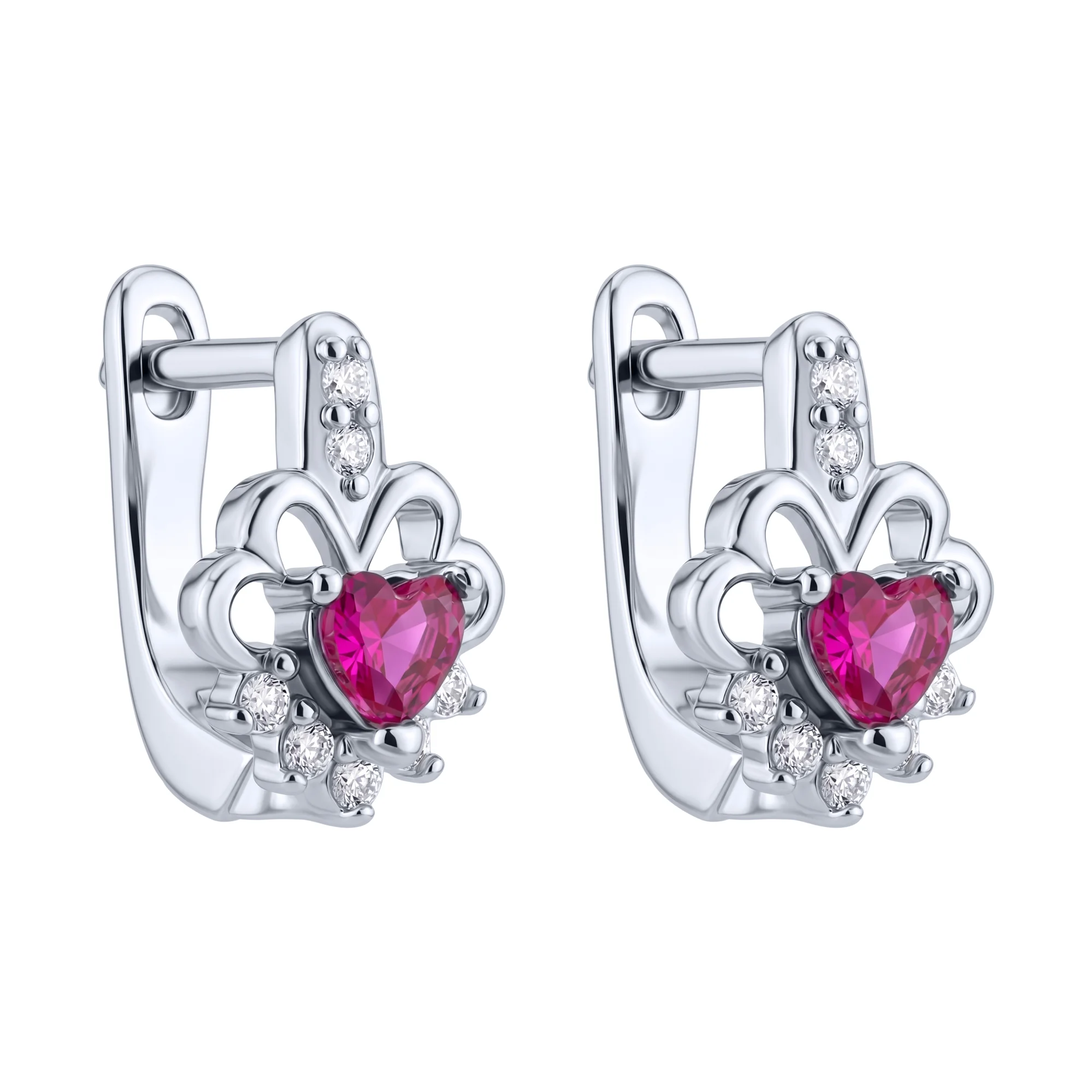 Серьги детские "Сердце" из серебра с альпинитом и фианитами  - 2257735 - 1