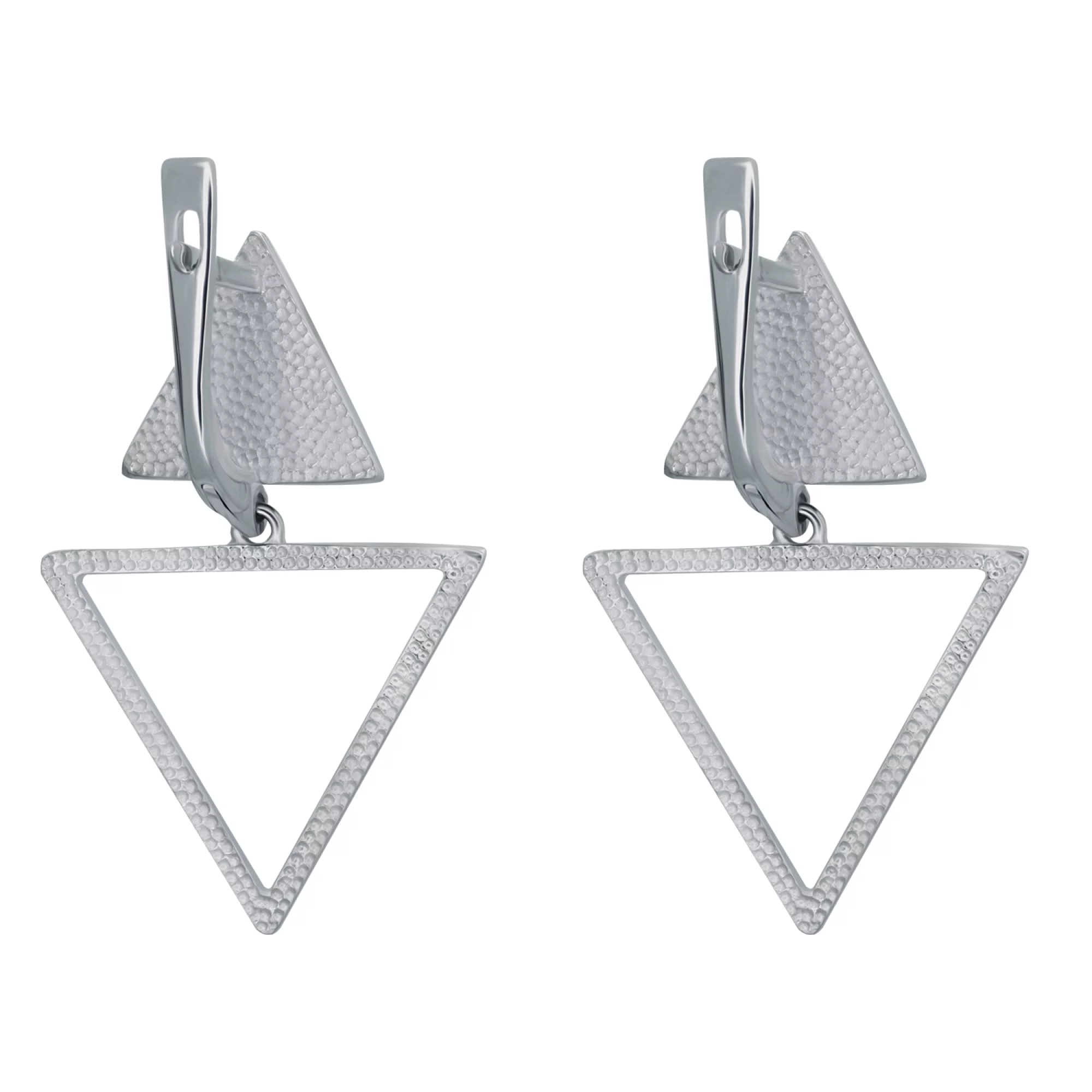 Сережки серебряные с эмалью с подвесами "Треугольники" - 907528 – изображение 2