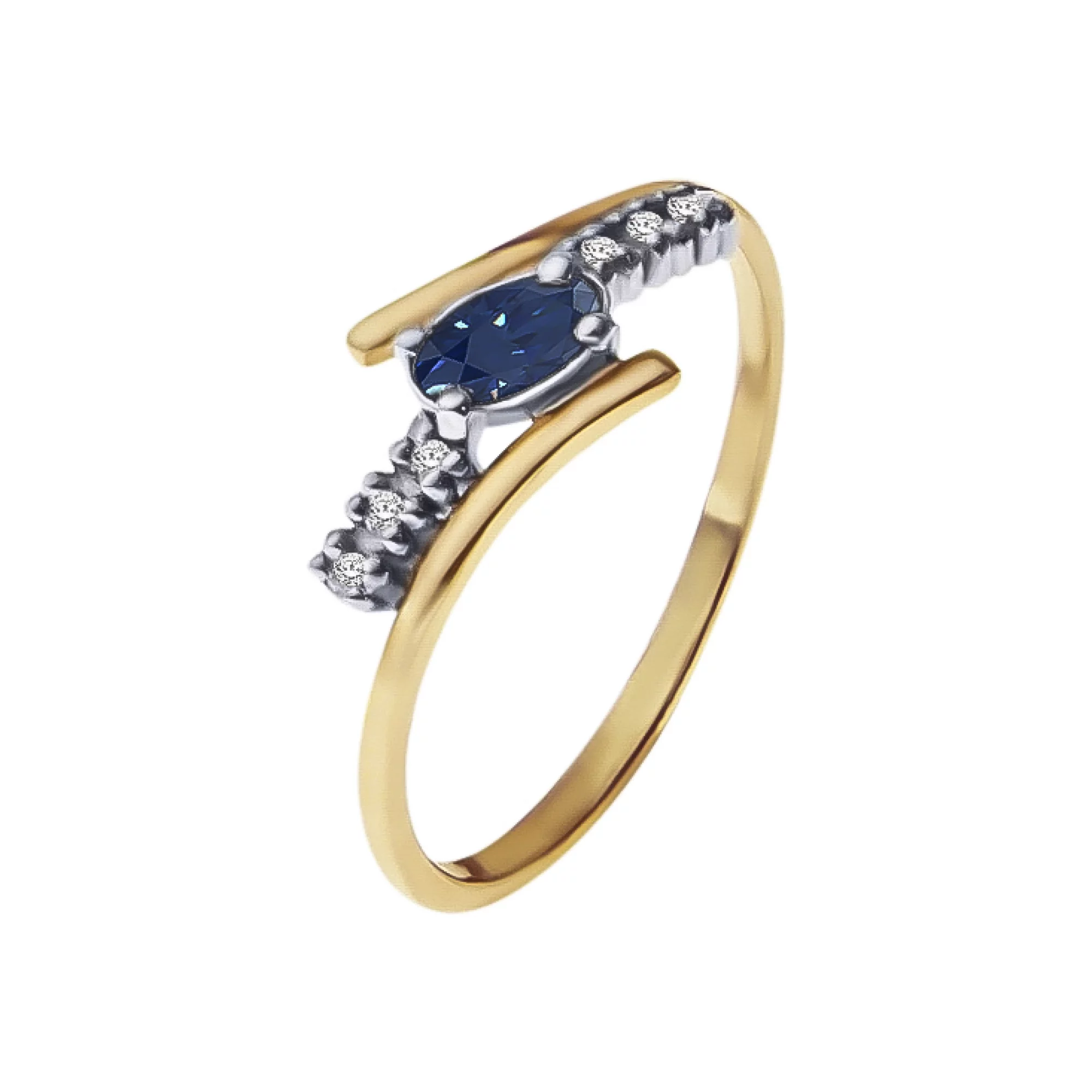 Золотое кольцо с бриллиантами и сапфиром - 474376 – изображение 1