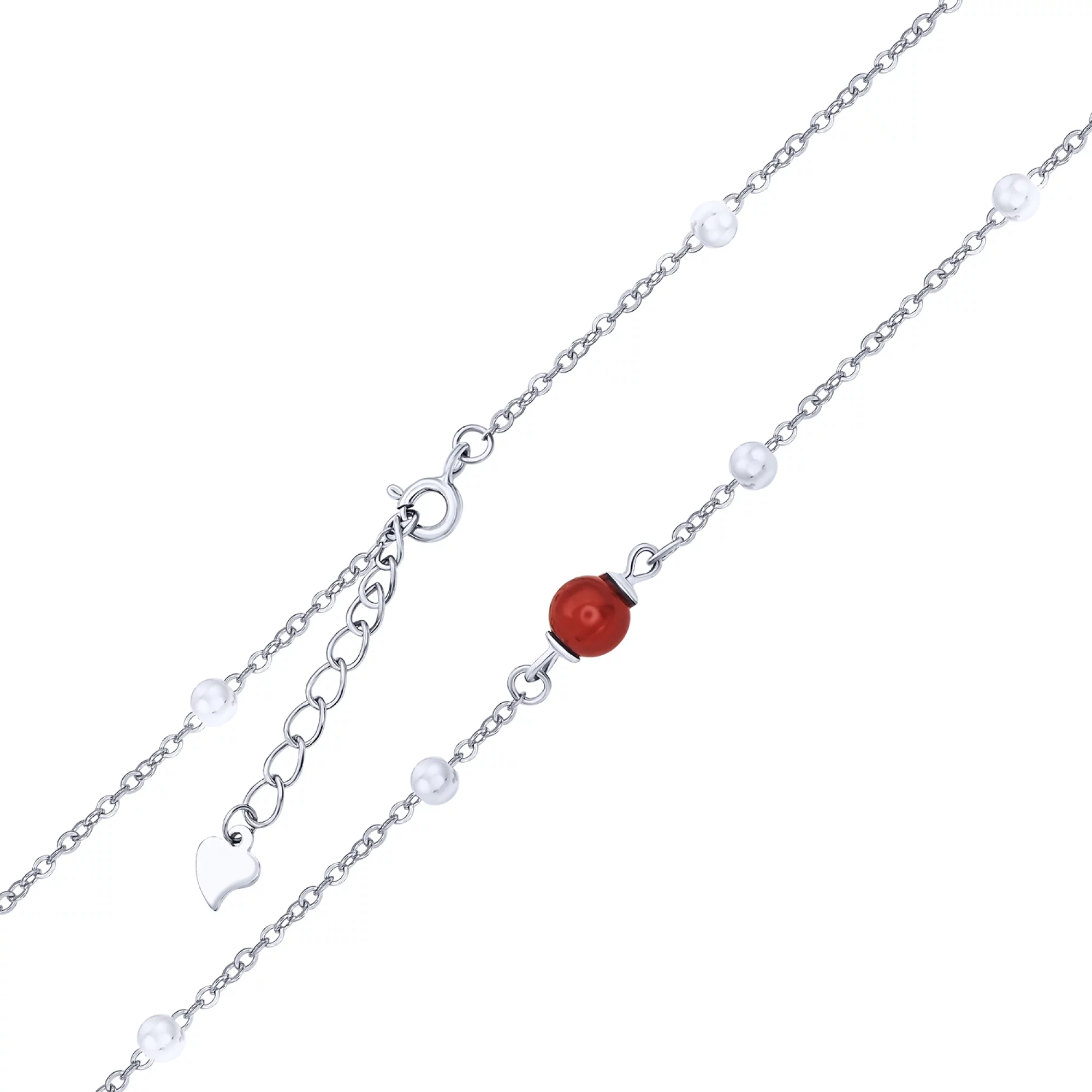 Браслет серебряный с кораллом и шариками якорное плетение - 1644545 – изображение 2