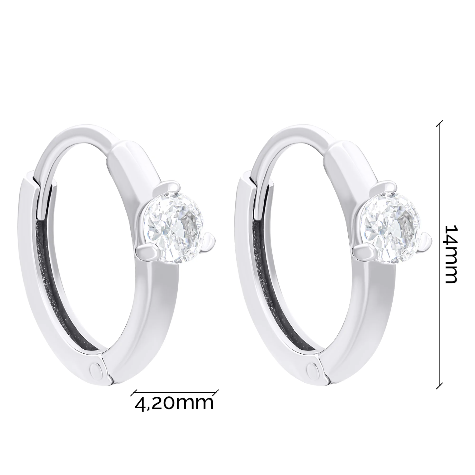 Серебряные серьги-кольца с фианитом  - 1550054 - 2