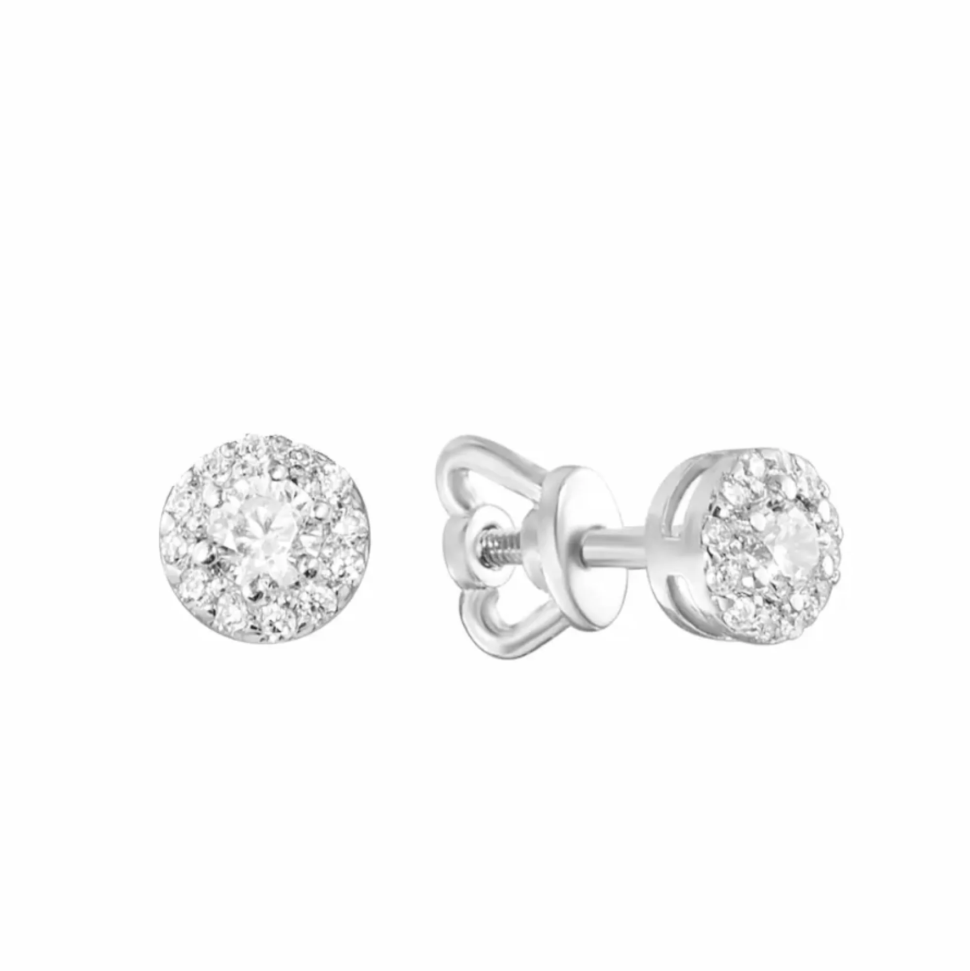 Сережки-гвоздики из белого золота с фианитом - 959138 - 2