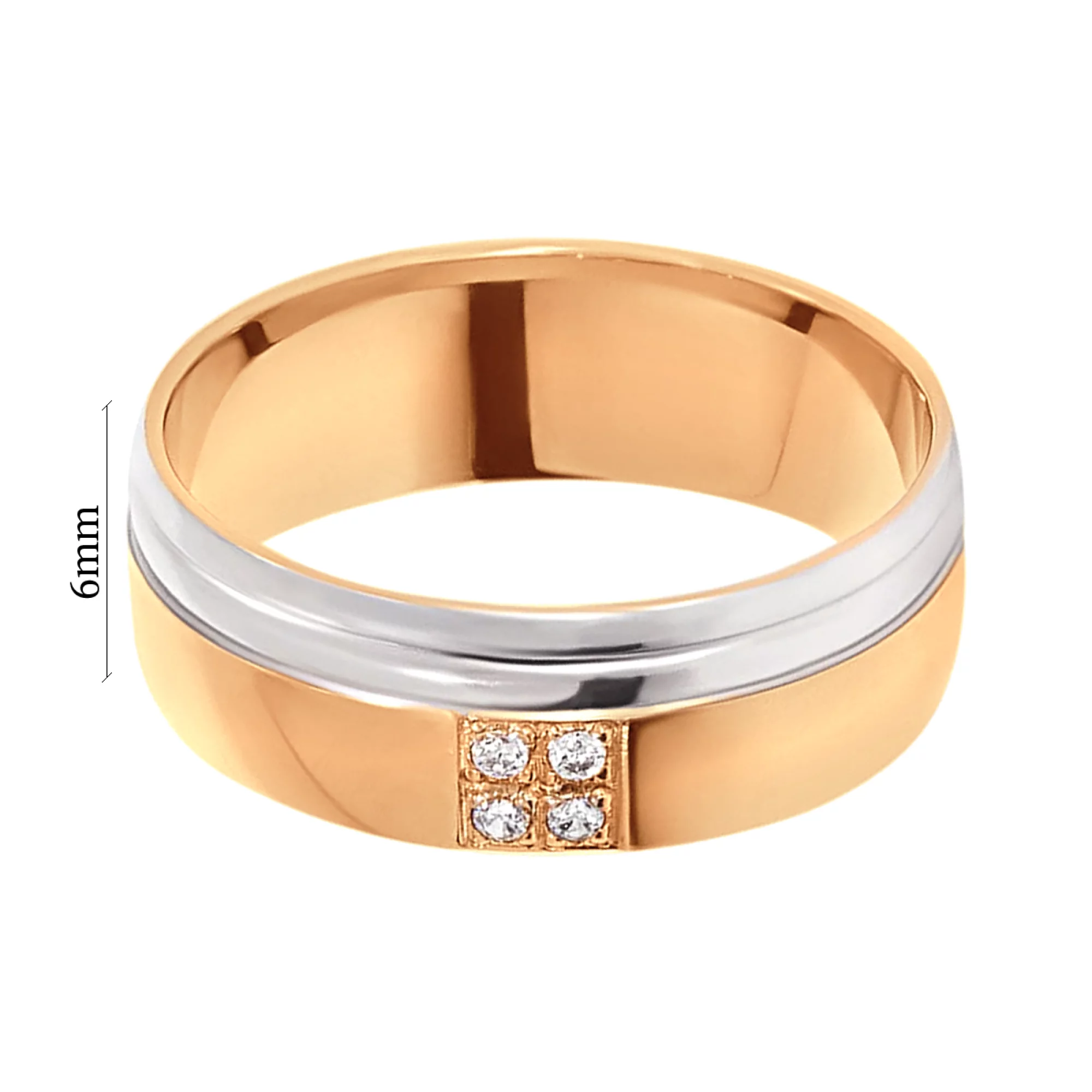 Обручальное кольцо классическое из комбинированного золота с фианитом - 959779 – изображение 2