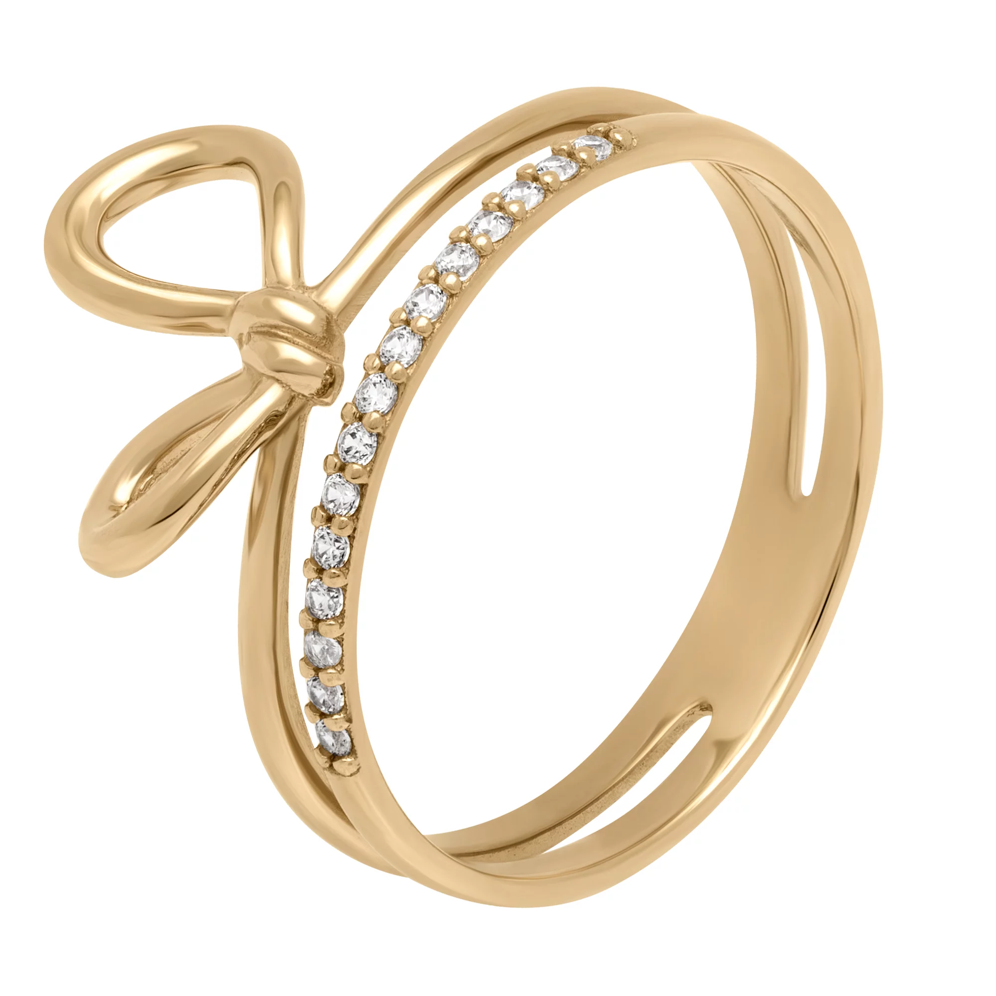 Двойное кольцо из красного золота "Бантик" с фианитами - 1690337 – изображение 1