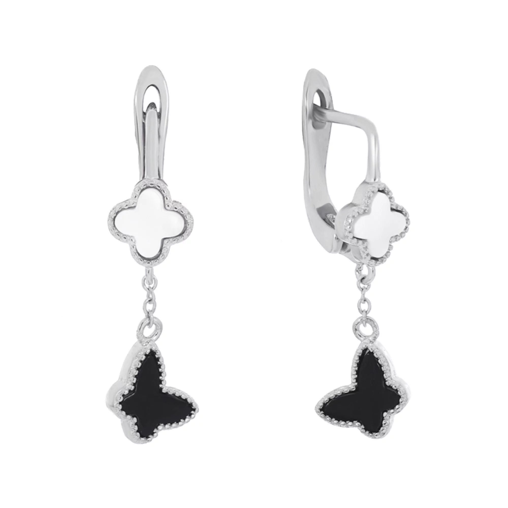 Срібні сережки з підвісками Метелики і Конюшина - 375412 – зображення 1